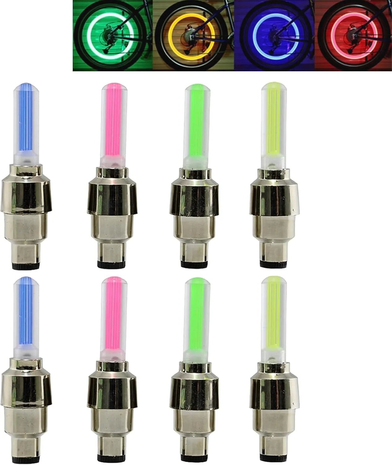 چراغ چرخ دوچرخه LED هشت عددی، چراغ کلاهک با ارزش ضد آب چراغ نئون چرخ دوچرخه ضد ضربه چراغ تایر برای ماشین، دوچرخه، موتور سیکلت، با باتری (سبز، قرمز، آبی، زرد)