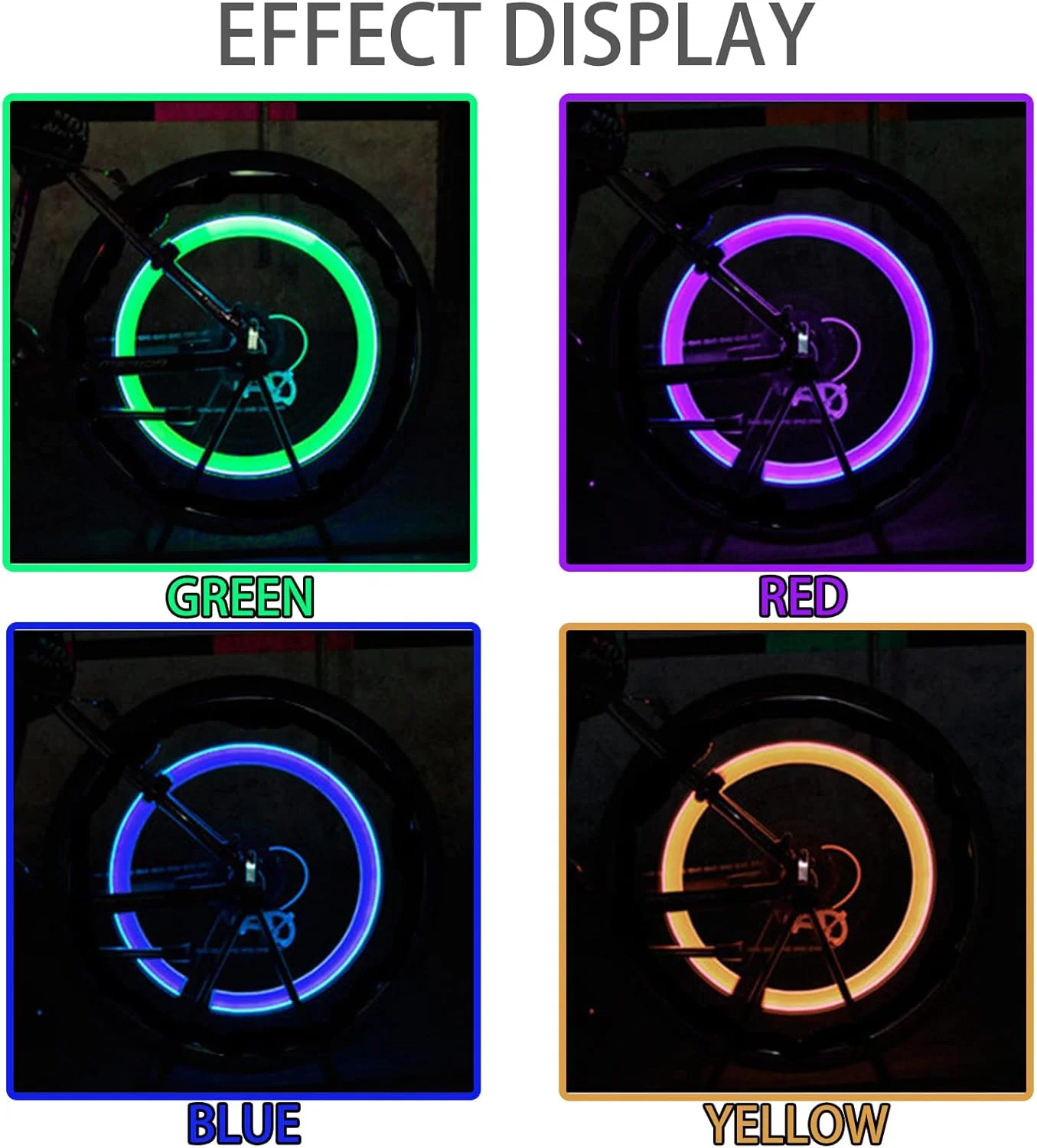 چراغ چرخ دوچرخه LED هشت عددی، چراغ کلاهک با ارزش ضد آب چراغ نئون چرخ دوچرخه ضد ضربه چراغ تایر برای ماشین، دوچرخه، موتور سیکلت، با باتری (سبز، قرمز، آبی، زرد)