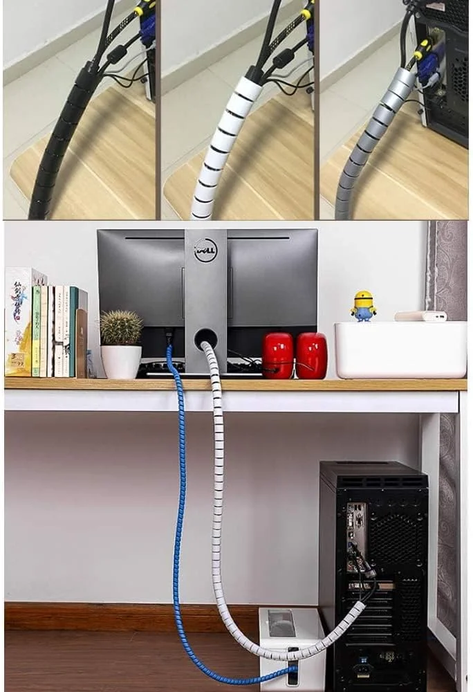 روکش محافظ سیم و کابل فنری 5 متری MAKINGTEC، قابل برش، انعطاف پذیر، مرتب کننده کابل برای مدیریت و سازماندهی سیم تلویزیون و کامپیوتر (22 میلی متر، مشکی)