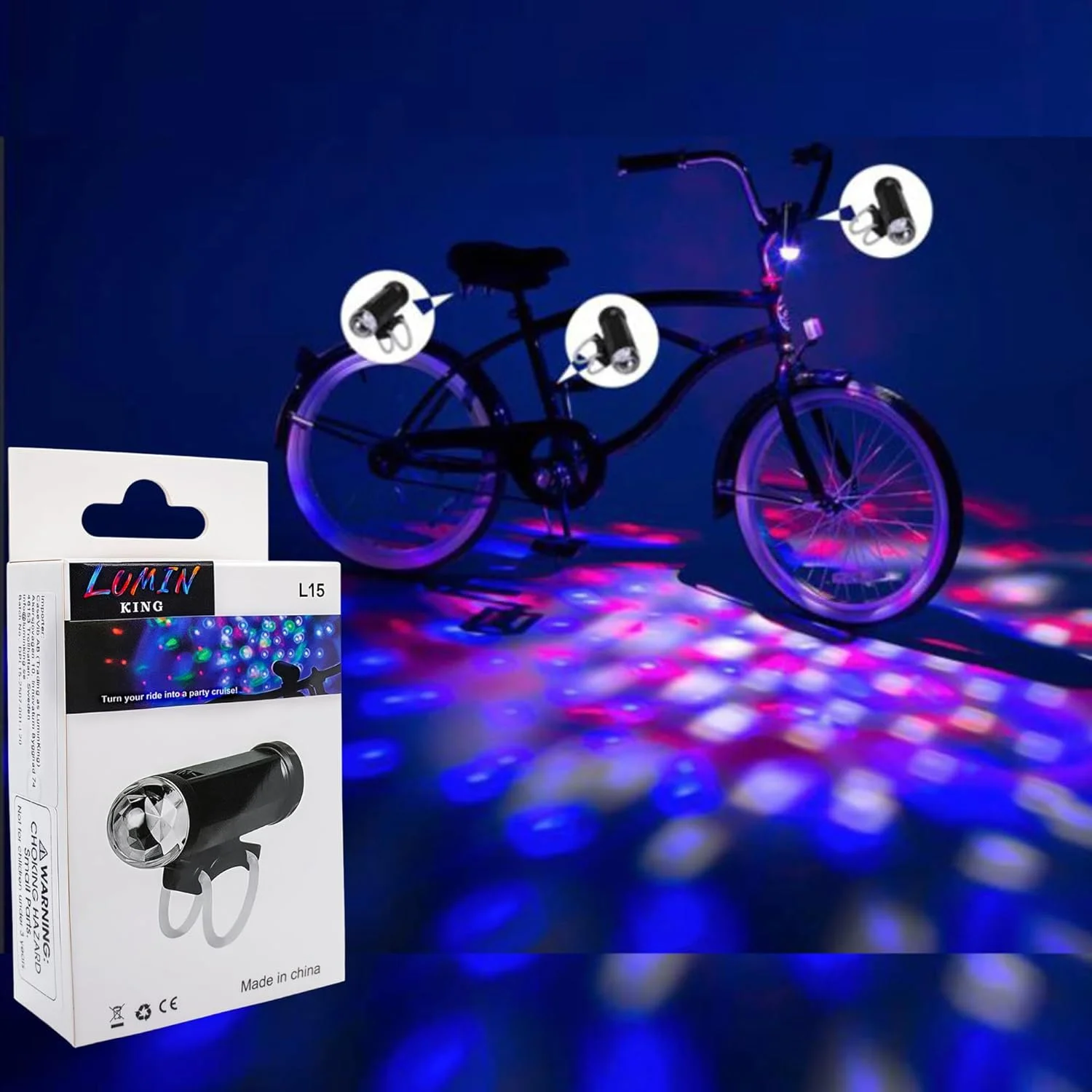 پروژکتور دیسکویی LED برای دوچرخه و مهمانی - روشن کردن زمین در حین دوچرخه سواری با 4 الگوی رنگی خودکار، نصب آسان روی فرمان، طراحی ضد آب پروژکتور دیسکویی LED برای دوچرخه و مهمانی - روشن کردن زمین در حین دوچرخه سواری با 4 الگوی رنگی خودکار، نصب آسان روی فرمان، طراحی ضد آب