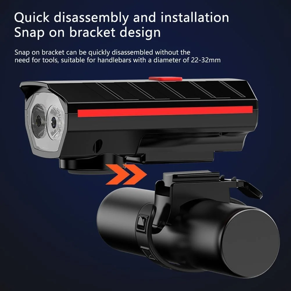 چراغ جلوی دوچرخه با بوق - چراغ دوچرخه قابل شارژ USB Type-C، پرتو فوق العاده روشن 300 لومن، چراغ جلوی ضد آب IPX5 با 4 حالت - چراغ ایمنی دوچرخه سواری جاده و کوهستان