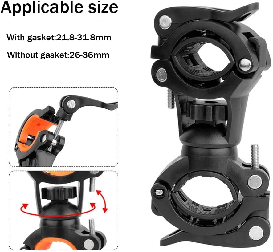 پایه چراغ دوچرخه با قابلیت چرخش 360 درجه، نگهدارنده چراغ قوه با رهاسازی سریع دوبل پایه چراغ دوچرخه با قابلیت چرخش 360 درجه، نگهدارنده چراغ قوه با رهاسازی سریع دوبل