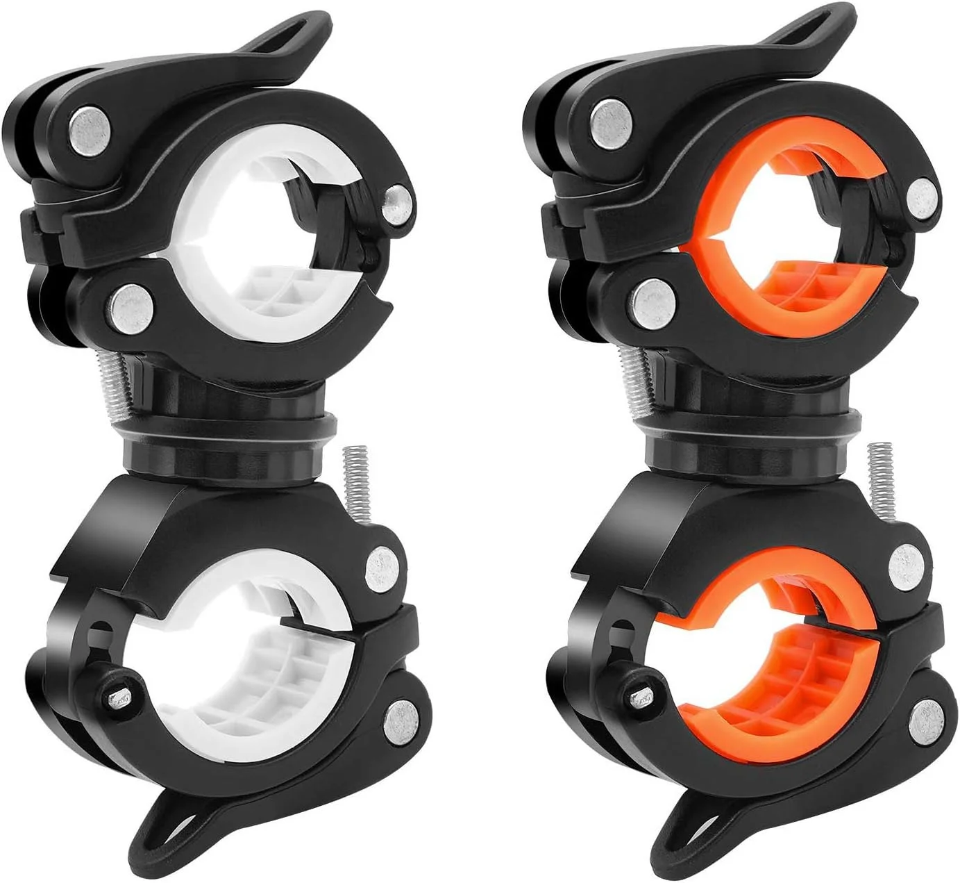 نگهدارنده چراغ دوچرخه، بسته 2 عددی نگهدارنده چراغ قوه دوچرخه با قابلیت چرخش 360 درجه، نگهدارنده لامپ جهانی دوچرخه برای دوچرخه کوهستانی و چراغ ال ای دی دوچرخه، دوربین اکشن، جی پی اس و سایر موارد