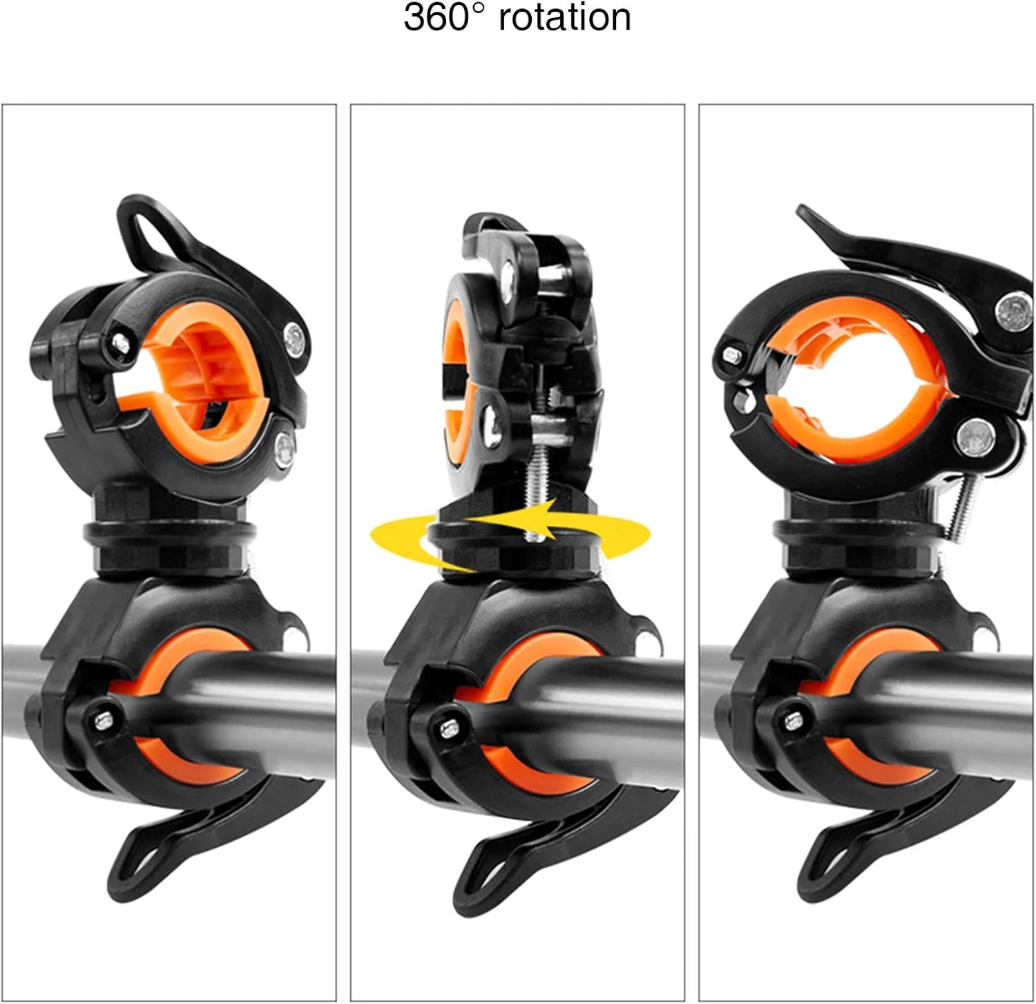 نگهدارنده چراغ دوچرخه، بسته 2 عددی نگهدارنده چراغ قوه دوچرخه با قابلیت چرخش 360 درجه، نگهدارنده لامپ جهانی دوچرخه برای دوچرخه کوهستانی و چراغ ال ای دی دوچرخه، دوربین اکشن، جی پی اس و سایر موارد