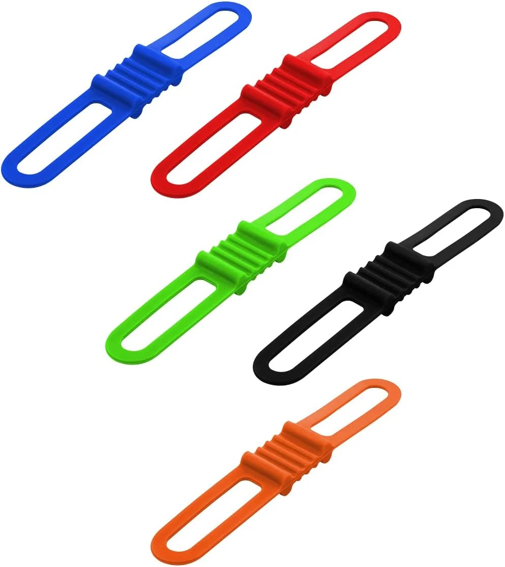 ۵ عدد بند سیلیکونی دوچرخه، بندهای سیلیکونی کشسان بالا، بندهای بست دوچرخه، نوارهای پرتو کوتاه چراغ، براکت نصب، نگهدارنده تلفن همراه چراغ قوه بلندگو