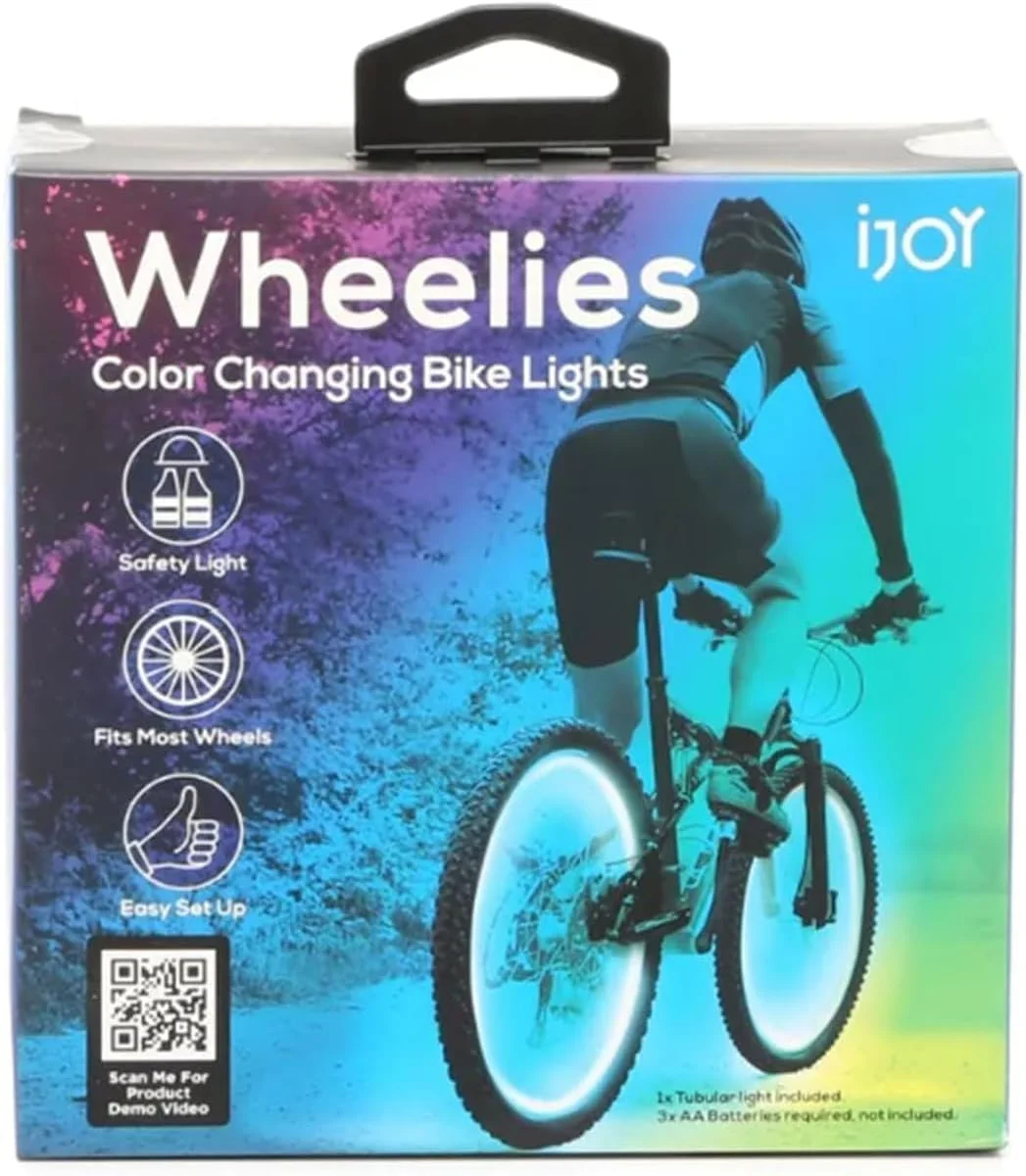 چراغ چرخ دوچرخه تغییر رنگی IJOY Wheelies - چراغ LED چند رنگ 2.1 متری با باتری برای روشنایی ایمنی دوچرخه سواری در شب با حالت ثابت یا چشمک زن - مناسب برای چرخ های 20-29 اینچی