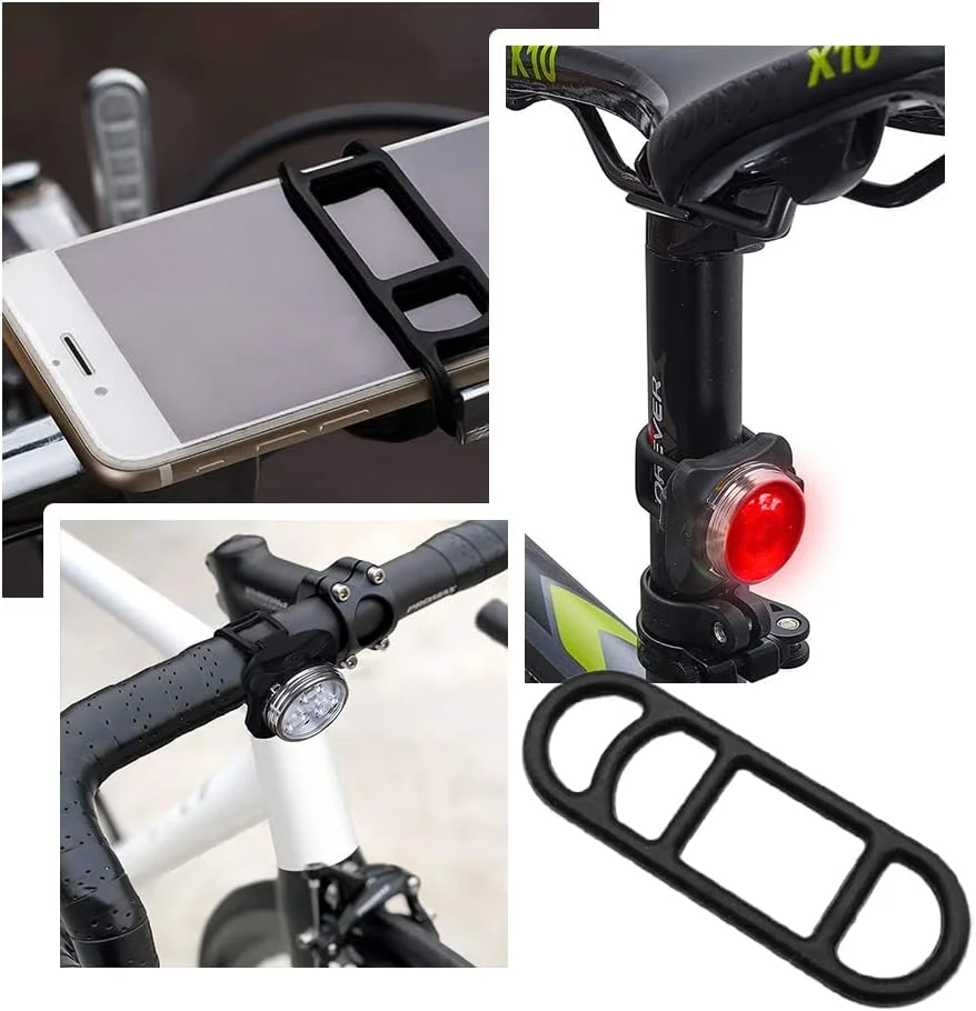 ۵ عدد بند سیلیکونی چراغ دوچرخه، بند لاستیکی سیلیکونی برای نصب چراغ دوچرخه، مشکی (۷۰x۲۳ میلی متر)