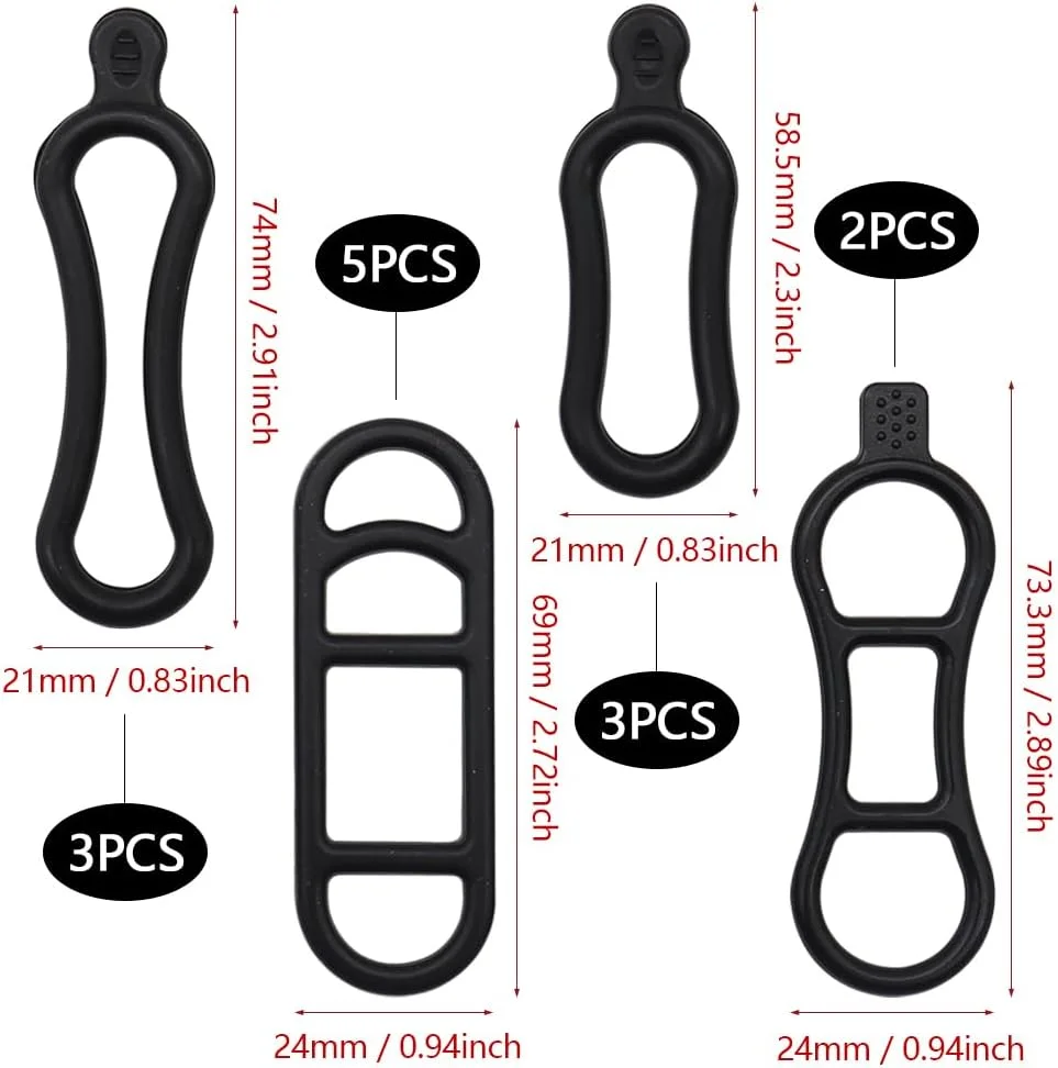 ست ۱۳ عددی بند سیلیکونی دوچرخه، حلقه الاستیک دوچرخه، نوار لاستیکی، نگهدارنده چراغ، مناسب برای چراغ های جلو دوچرخه، چراغ های عقب، چراغ قوه، مشکی