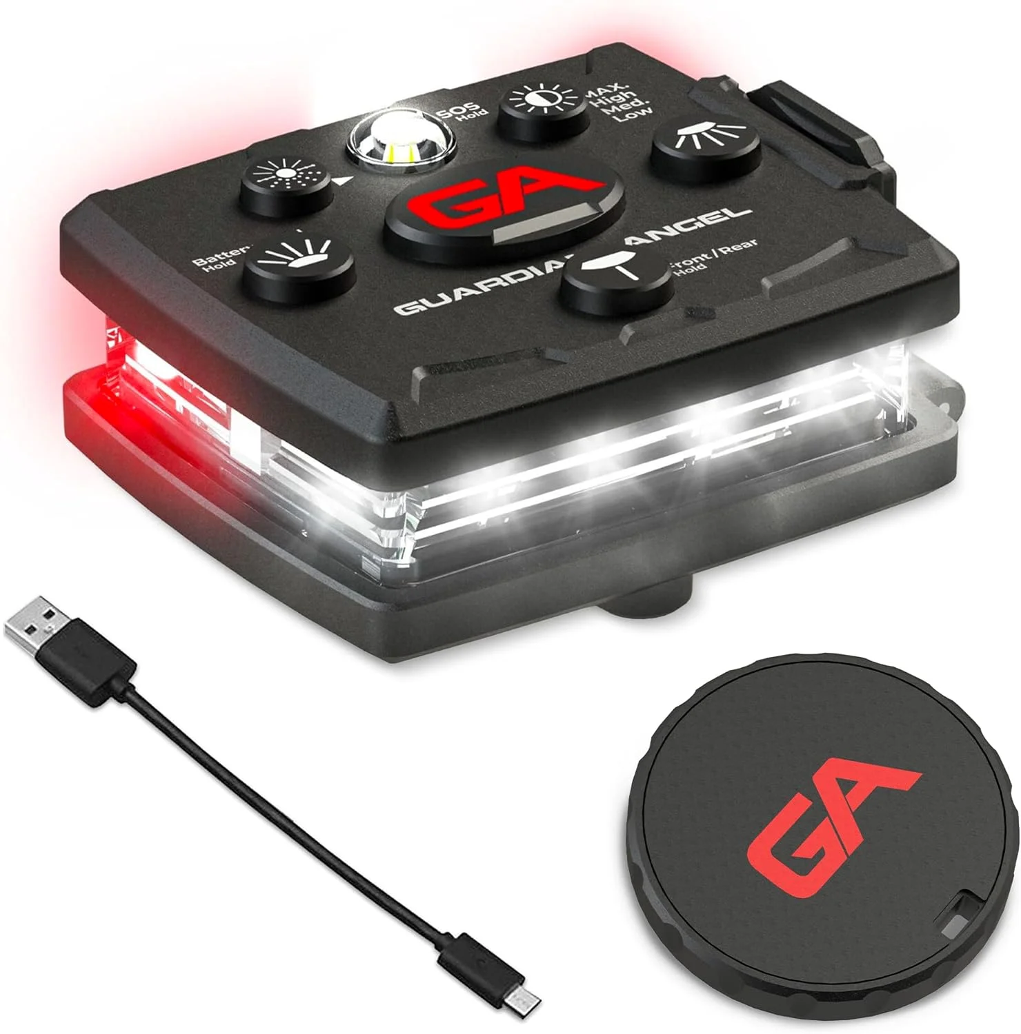 چراغ ایمنی سری میکرو Guardian Angel (سفید در جلو و قرمز در عقب) | چراغ قوه LED قابل شارژ، مغناطیسی و بدون نیاز به دست برای پیاده روی با سگ، دوچرخه سواری، کوهنوردی، کمپینگ و ماهیگیری