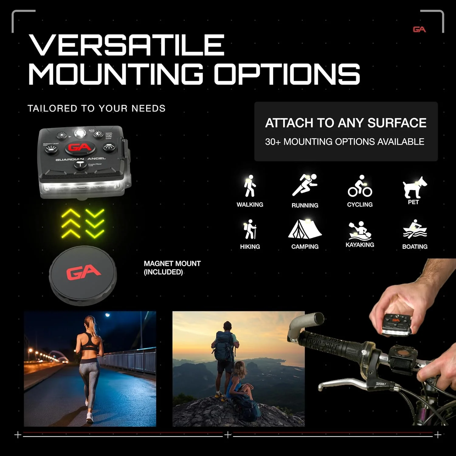 چراغ ایمنی سری میکرو Guardian Angel (سفید در جلو و قرمز در عقب) | چراغ قوه LED قابل شارژ، مغناطیسی و بدون نیاز به دست برای پیاده روی با سگ، دوچرخه سواری، کوهنوردی، کمپینگ و ماهیگیری