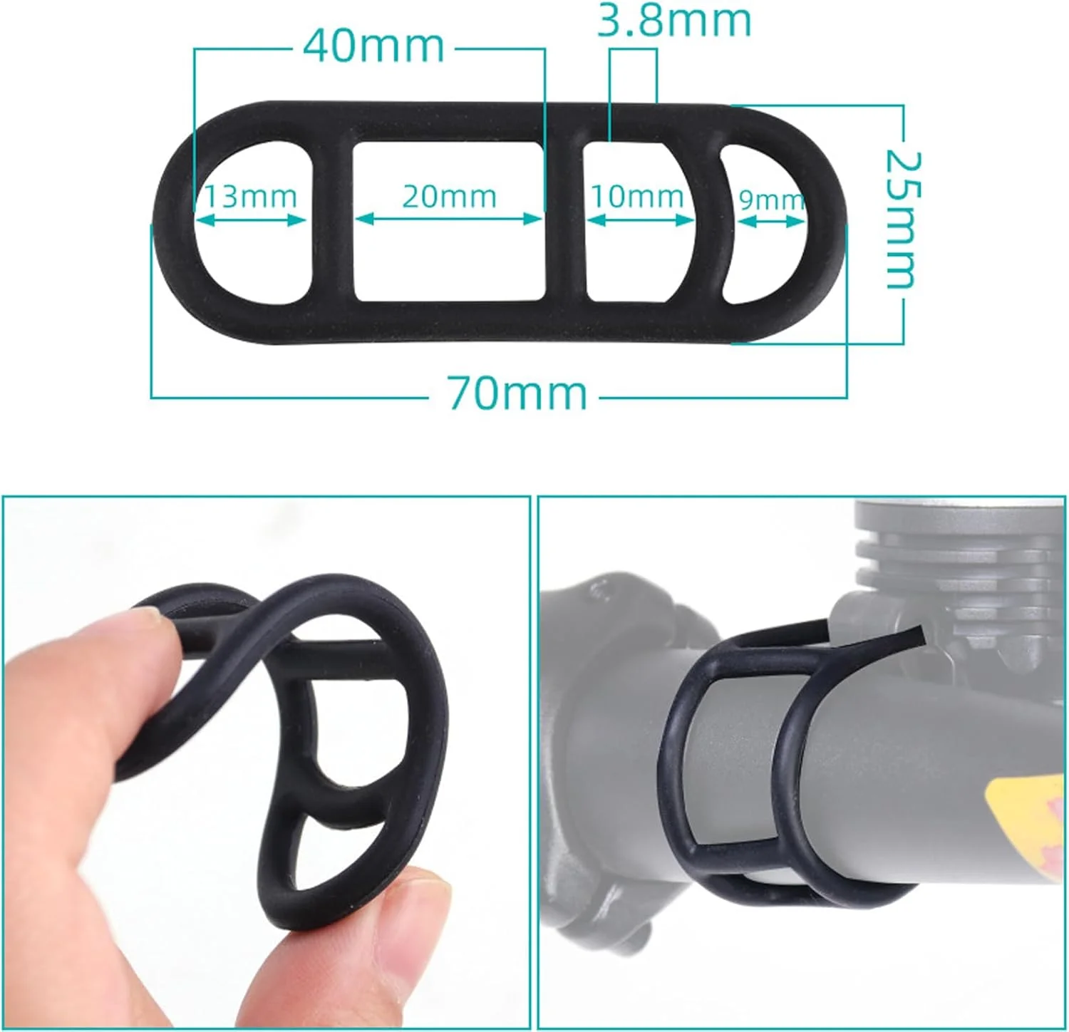 بند نگهدارنده چراغ دوچرخه، 20 عدد بند سیلیکونی الاستیک مقاوم برای چراغ دوچرخه، مناسب برای چراغ قوه، تلفن همراه، بلندگو و نگهدارنده چراغ روی فرمان دوچرخه (مشکی)