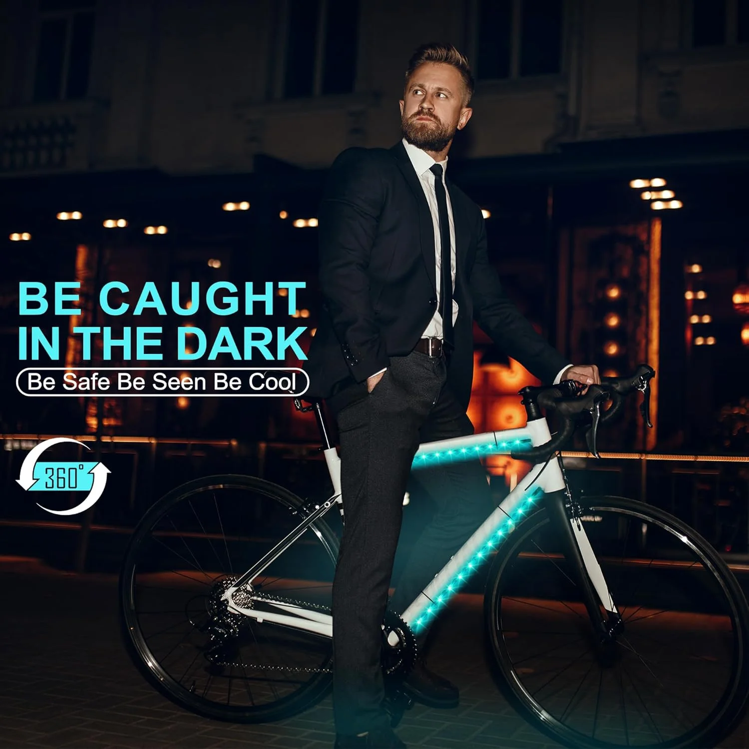 دو مجموعه چراغ ال ای دی دوچرخه 15.6 اینچی برای شب سواری، 47 حالت چشمک زن چراغ های هوشمند رنگارنگ دوچرخه با جعبه باتری، لوازم جانبی چراغ دوچرخه ایمنی و شیک