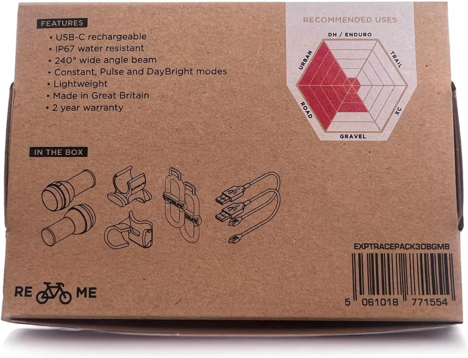 ست چراغ دوچرخه Exposure Trace + TraceR MK3 DayBright - مشکی متال، چراغ های USB-C فوق سبک جلو و عقب، 6 حالت نوردهی، دید 360 درجه، ایده آل برای رفت و آمد شهری و ایمنی در روز