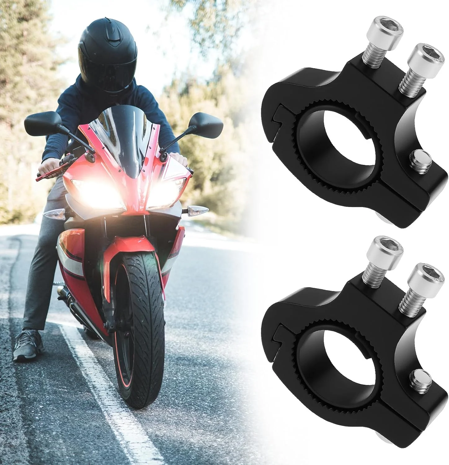 EMSea 2 عدد نگهدارنده چراغ جلو موتور سیکلت، آداپتور قفس بطری دوچرخه مناسب برای لوله با قطر 20-25 میلی متر، مشکی