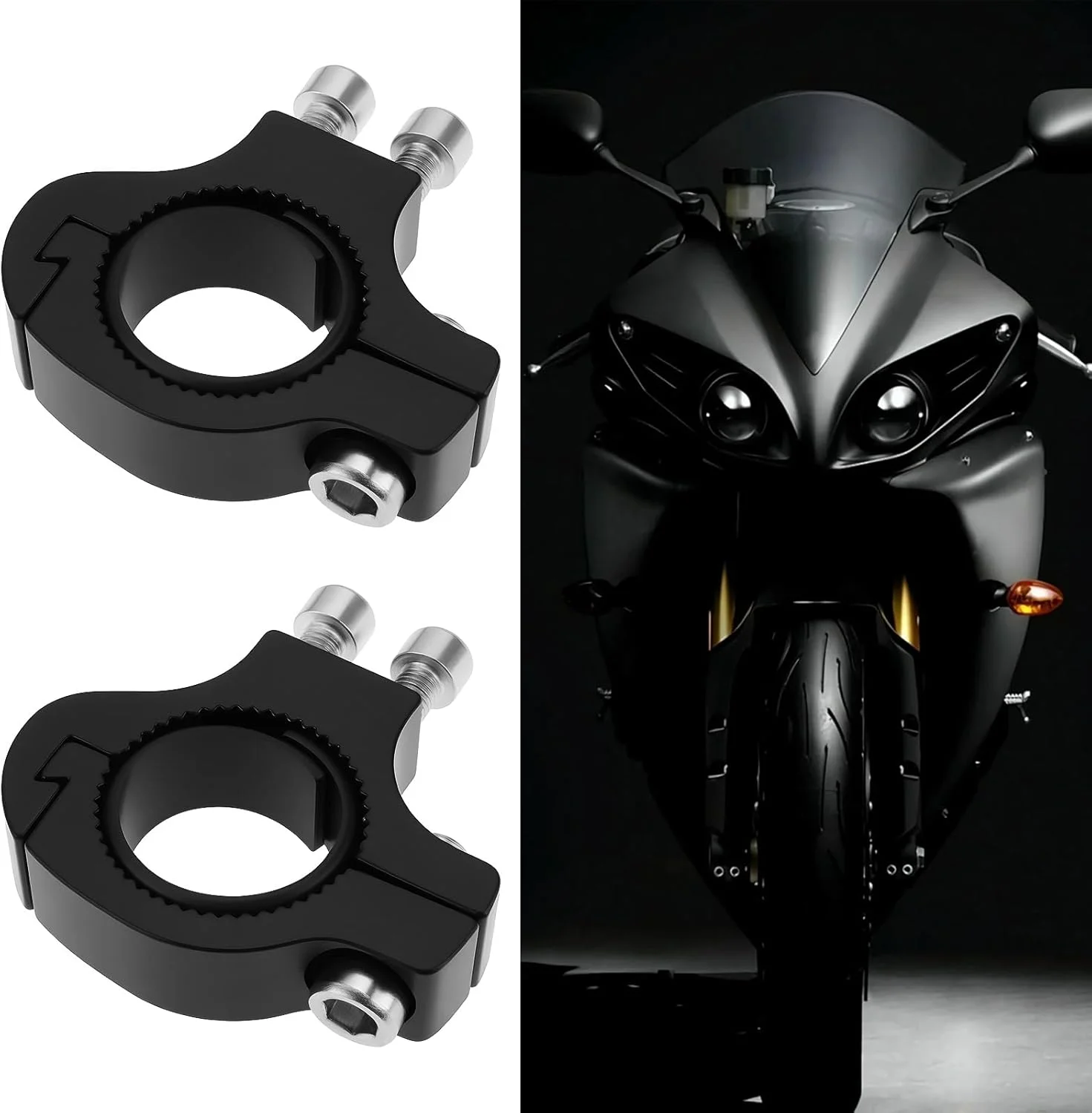 EMSea 2 عدد نگهدارنده چراغ جلو موتور سیکلت، آداپتور قفس بطری دوچرخه مناسب برای لوله با قطر 20-25 میلی متر، مشکی