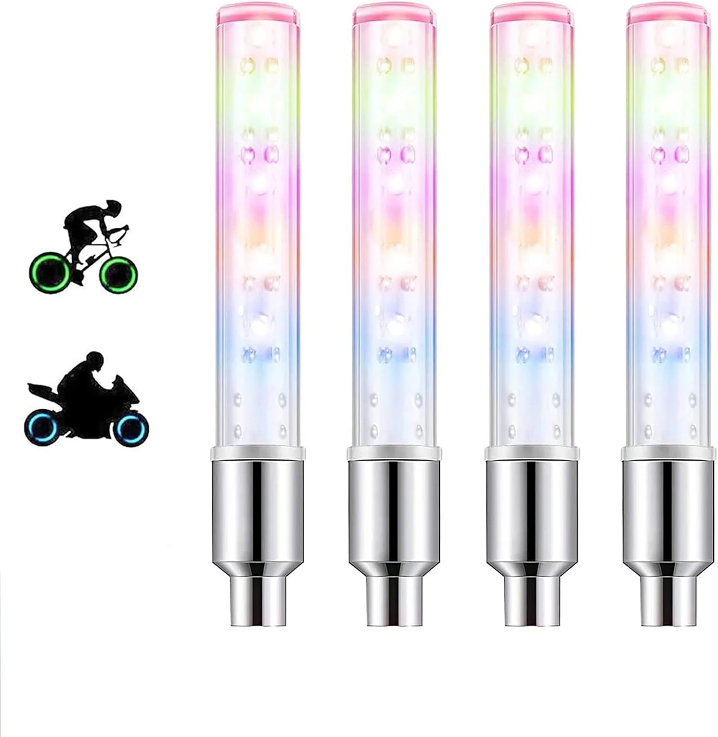 چراغ چرخ دوچرخه LED اکسفور - بسته 4 عددی درپوش والف لاستیک دوچرخه - چراغ های فلش پره تایر ضد آب - لوازم جانبی بازتابنده خنک برای کودکان، مردان و زنان (رنگی-L)