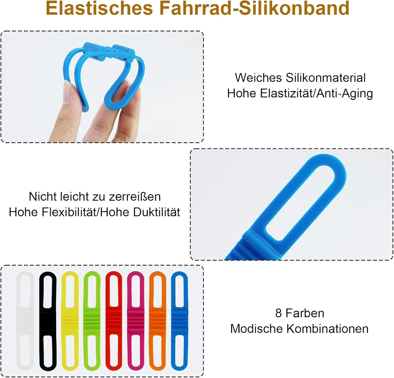 بسته 10 عددی بند سیلیکونی دوچرخه، کشی، نگهدارنده چراغ قوه، بند سیلیکونی، نگهدارنده دوچرخه، نگهدارنده فرمان برای نگهداری چراغ قوه، بطری، تلفن همراه (14 x 2.2 x 1 سانتی متر)