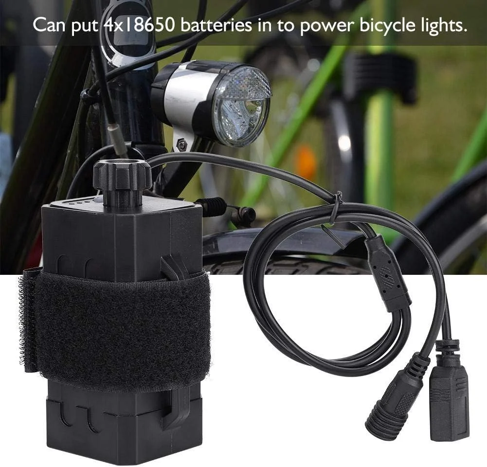 محفظه باتری Demeras 18650 ضد آب با رابط دوگانه USB/DC برای چراغ دوچرخه