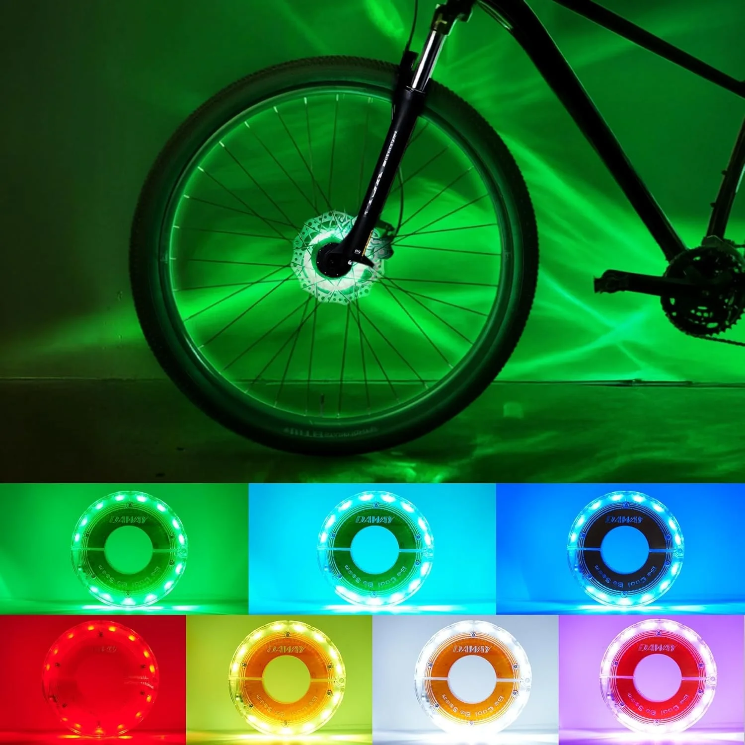 چراغ چرخ دوچرخه LED هفت رنگ DAWAY A16 Plus با قابلیت شارژ USB (تک چرخ) با سنسور حرکتی و حالت های دیسکو - چراغ پره ای ضد آب و درخشان، نور ایمنی برای کودکان، نوجوانان و بزرگسالان (مناسب برای توپی های 20-39 میلی متر)