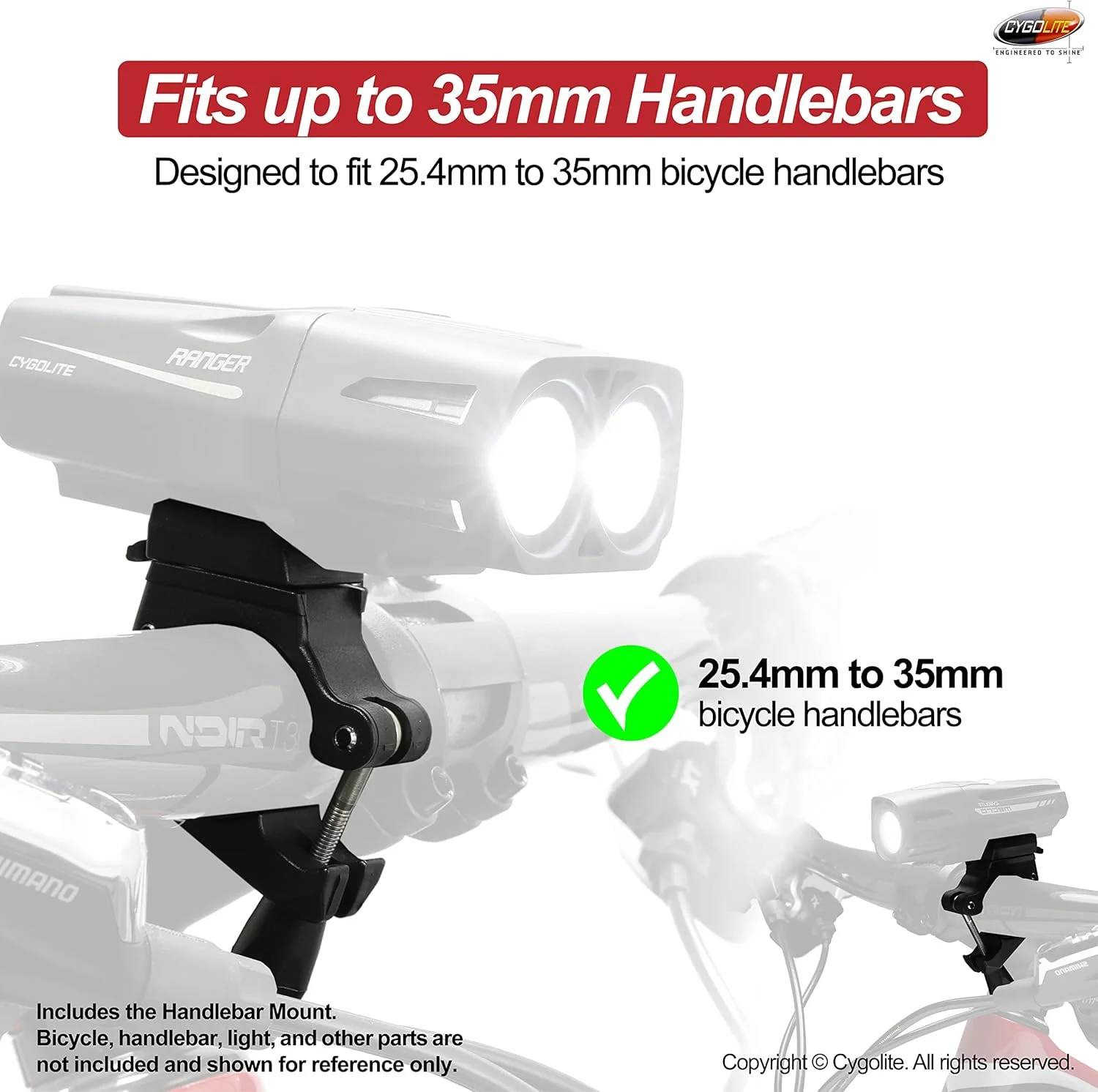 پایه فرمان سایگولایت 35 میلی‌متری برای چراغ‌های دوچرخه سری رنجر، مترو و استریک – طراحی شده برای فرمان‌های دوچرخه با قطر 25.4 تا 35 میلی‌متر – اورجینال سایگولایت