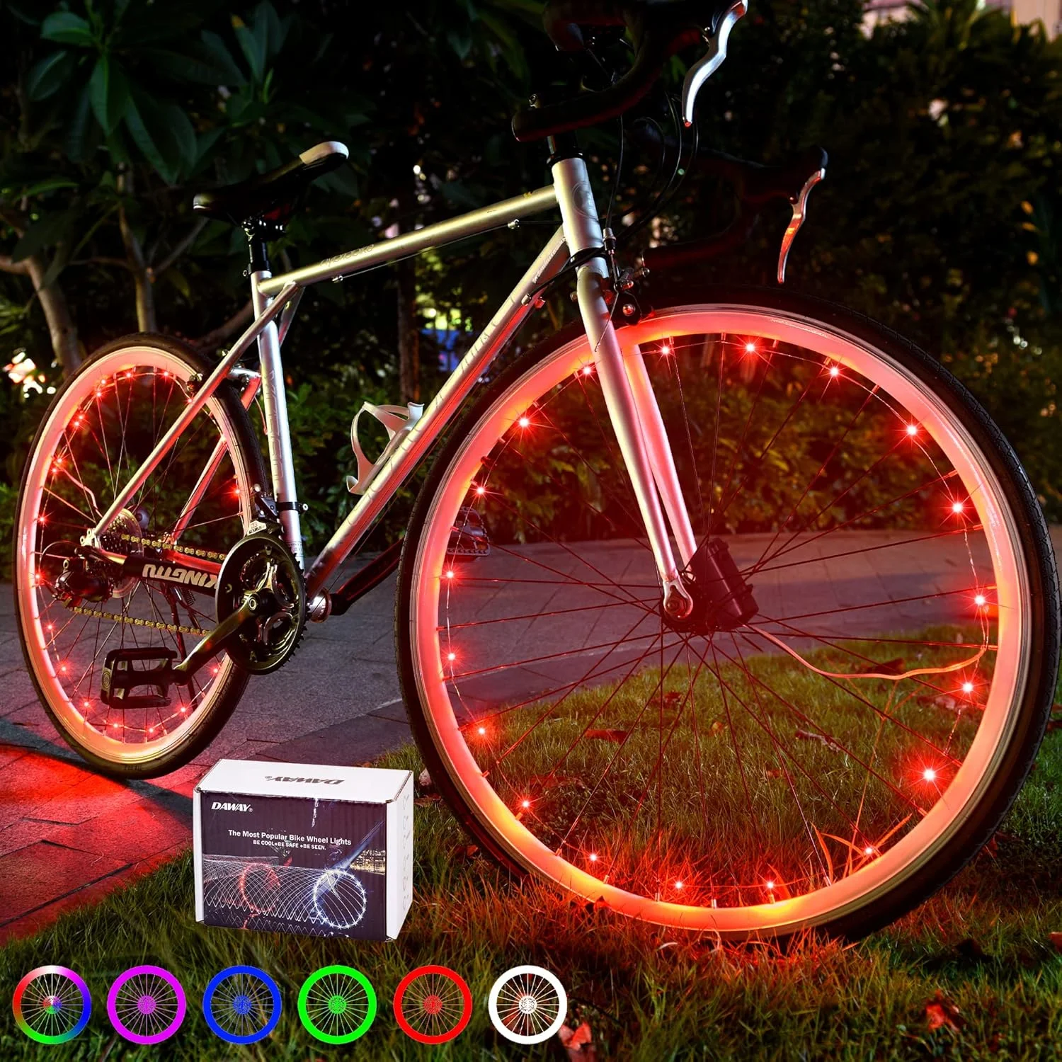 چراغ چرخ دوچرخه LED مدل DAWAY A01 - فوق العاده روشن، ضد آب، چراغ پره دوچرخه به همراه باتری - سرگرم کننده، ایمن، لوازم جانبی تزئینی تایر دوچرخه درخشان برای کودکان، پسران، دختران، بزرگسالان - عالی برای شب سواری