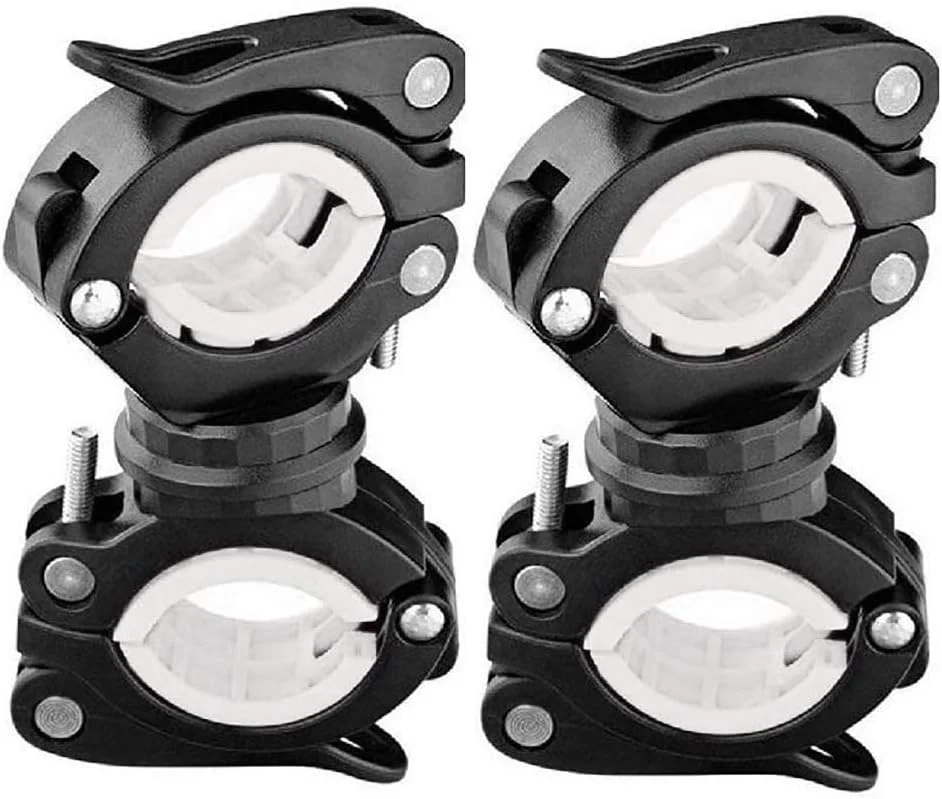 نگهدارنده چراغ قوه دو عددی COSOOS، نگهدارنده جهانی چراغ ال ای دی دوچرخه با قابلیت چرخش 360 درجه، گیره برای چراغ قوه، دوچرخه سواری (سفید + مشکی)