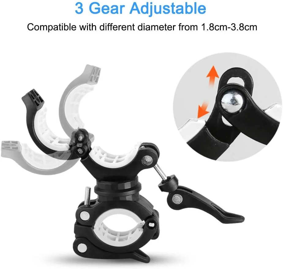 نگهدارنده چراغ قوه دو عددی COSOOS، نگهدارنده جهانی چراغ ال ای دی دوچرخه با قابلیت چرخش 360 درجه، گیره برای چراغ قوه، دوچرخه سواری (سفید + مشکی)