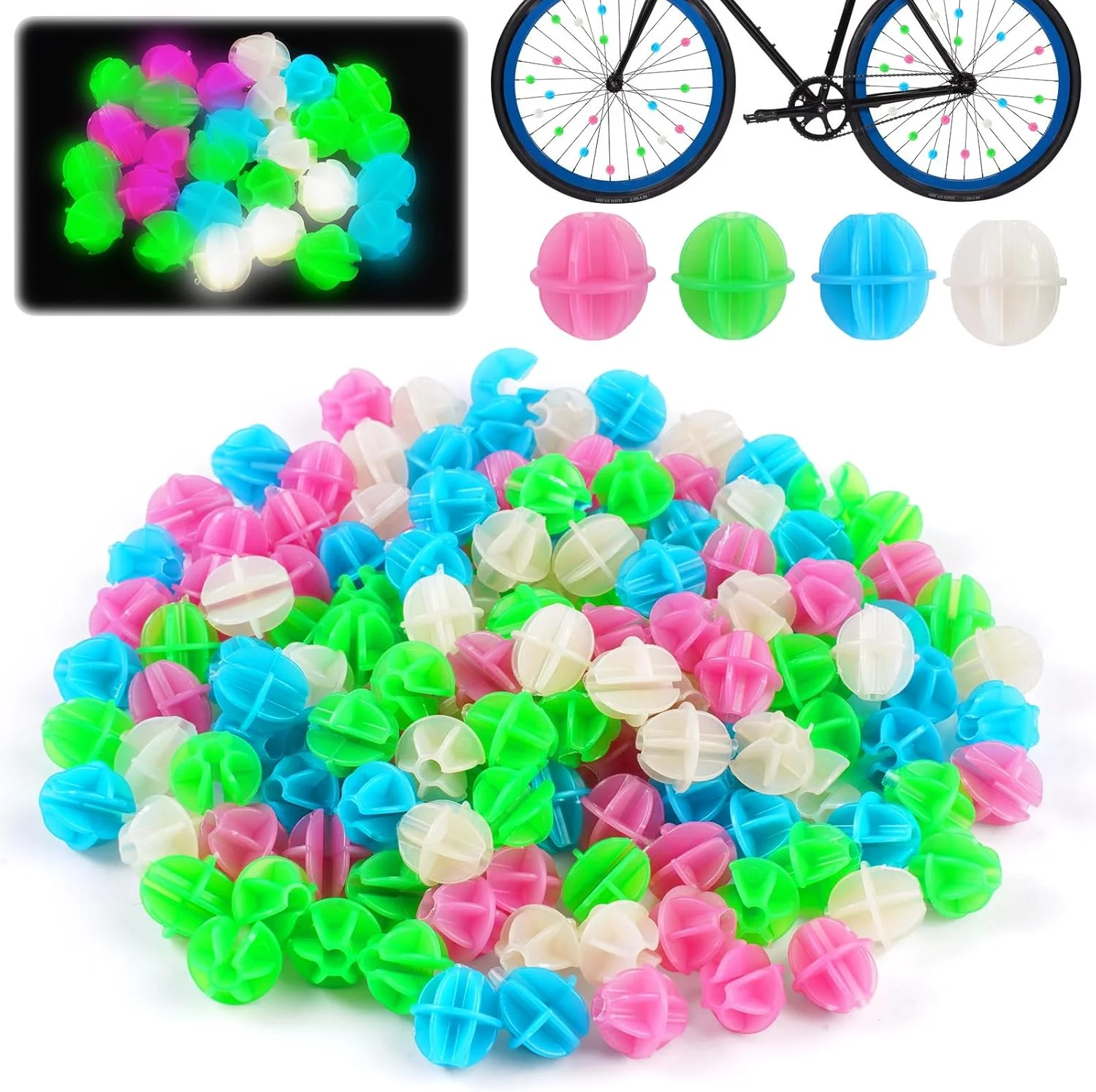 بسته 144 عددی مهره های رنگارنگ پره دوچرخه، گیره پره دوچرخه، دانه های پره چرخ دوچرخه کودکان گیره پلاستیکی درخشان، مهره های پره، لوازم جانبی دوچرخه، مهره های پره بازتابنده
