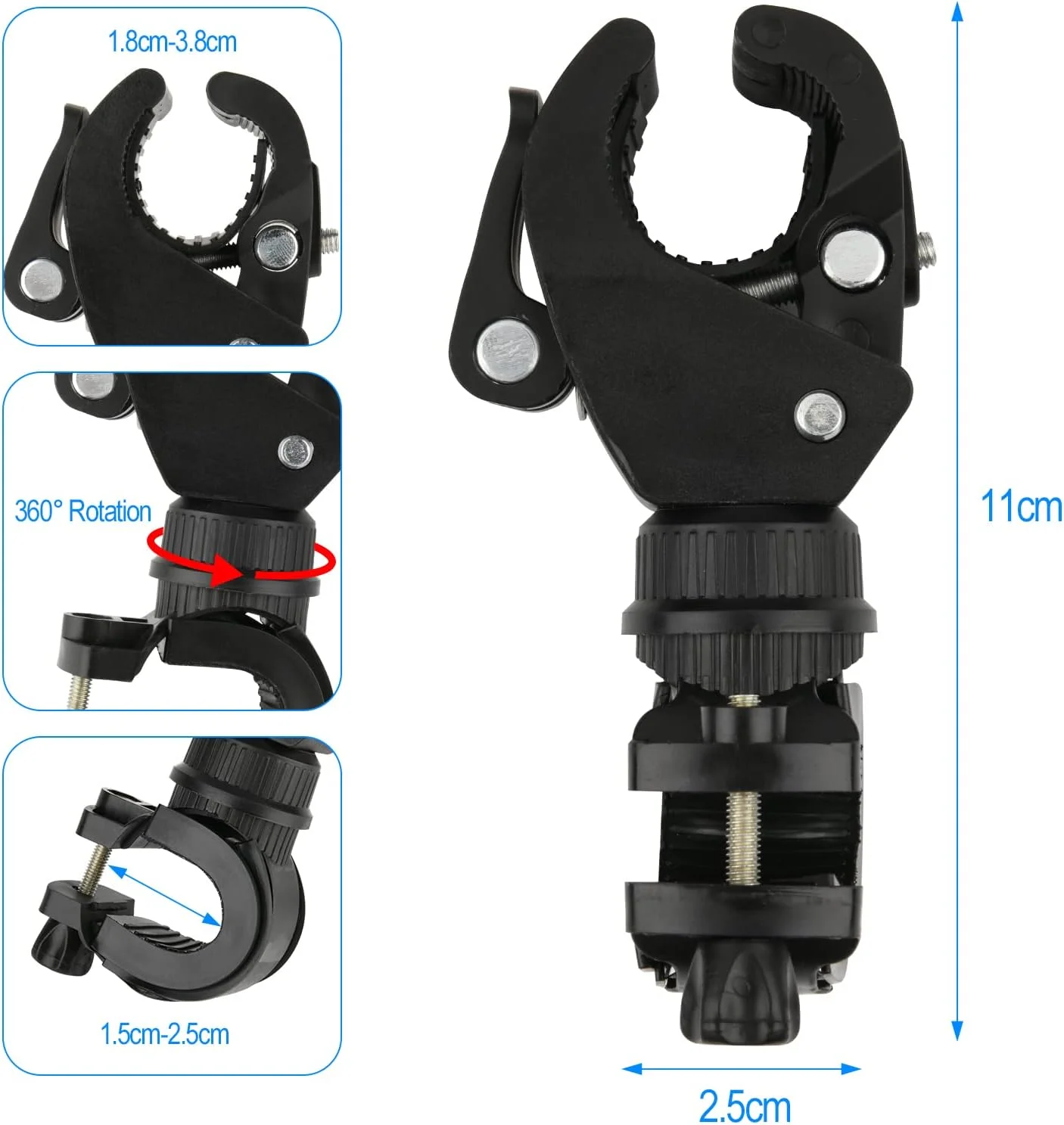 نگهدارنده چراغ قوه دوچرخه Cosmos، گیره جهانی چراغ قوه دوچرخه با چرخش 360 درجه، گیره قابل تنظیم چراغ جلو LED برای دوچرخه سواری