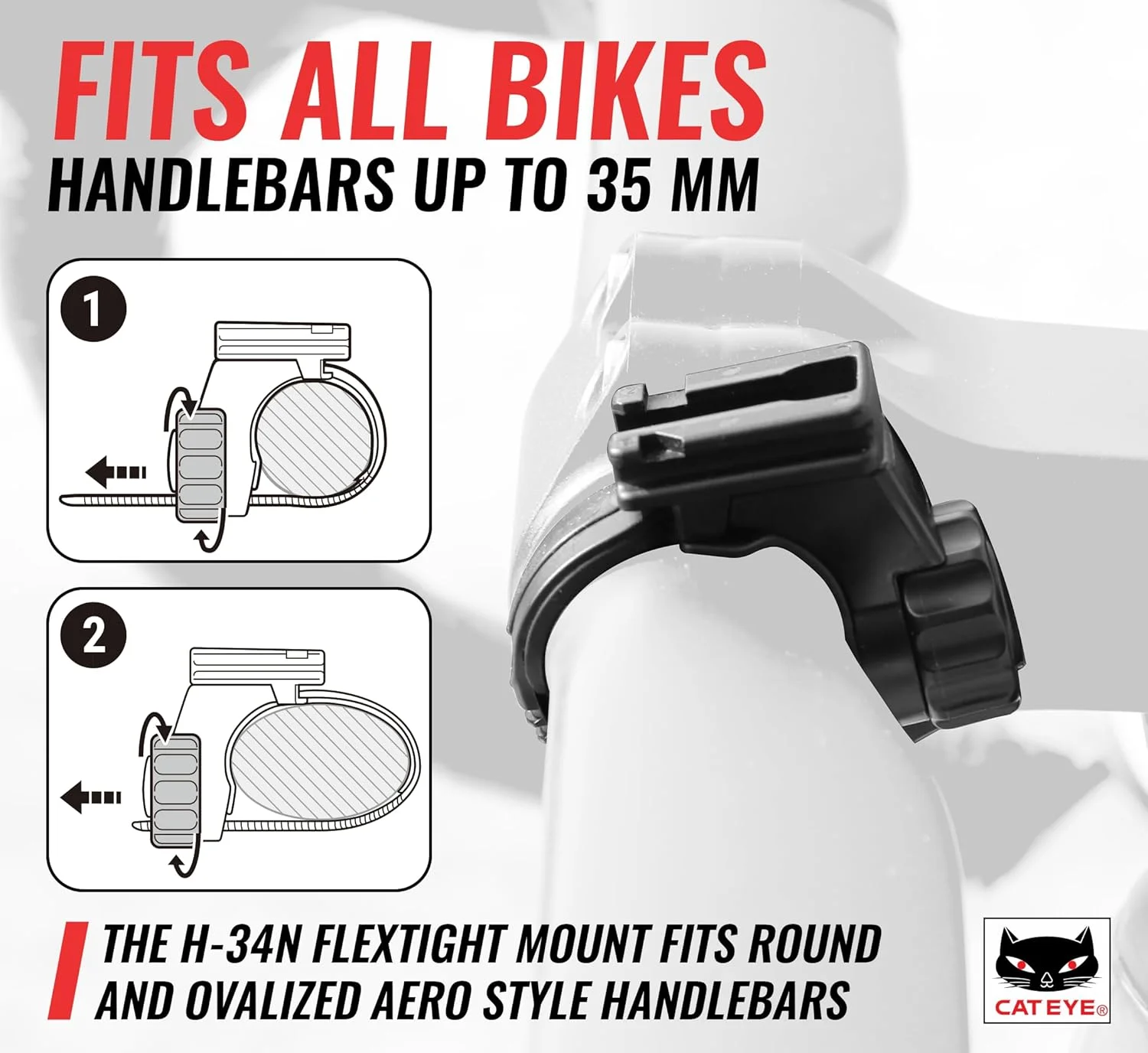بست منعطف CatEye H34 مدل Tight Bracket 533-8827N برای چراغ و بازتابنده دوچرخه - 22-32 میلی متر، مشکی