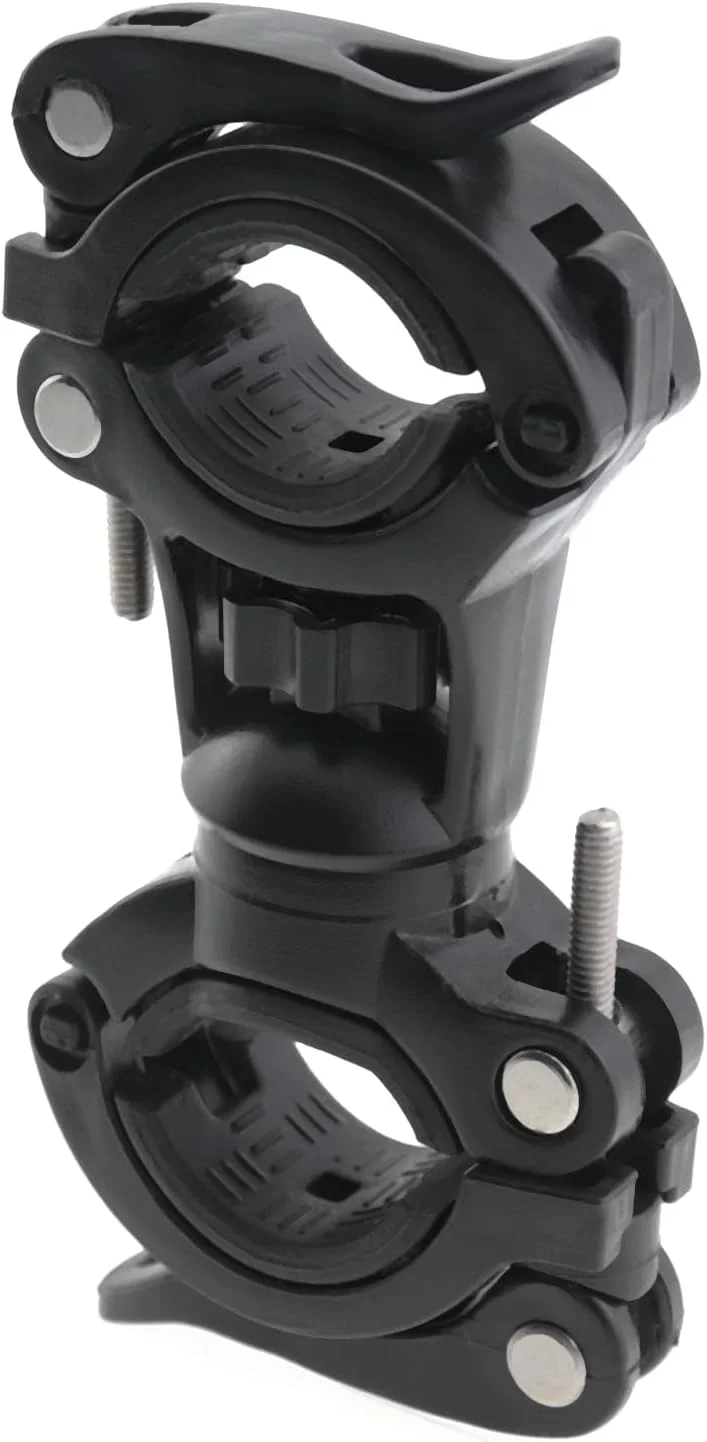 پایه نگهدارنده چراغ قوه دوچرخه با قابلیت چرخش 360 درجه، مشکی، یونیورسال، پلاستیکی، مناسب برای نصب چراغ و پمپ