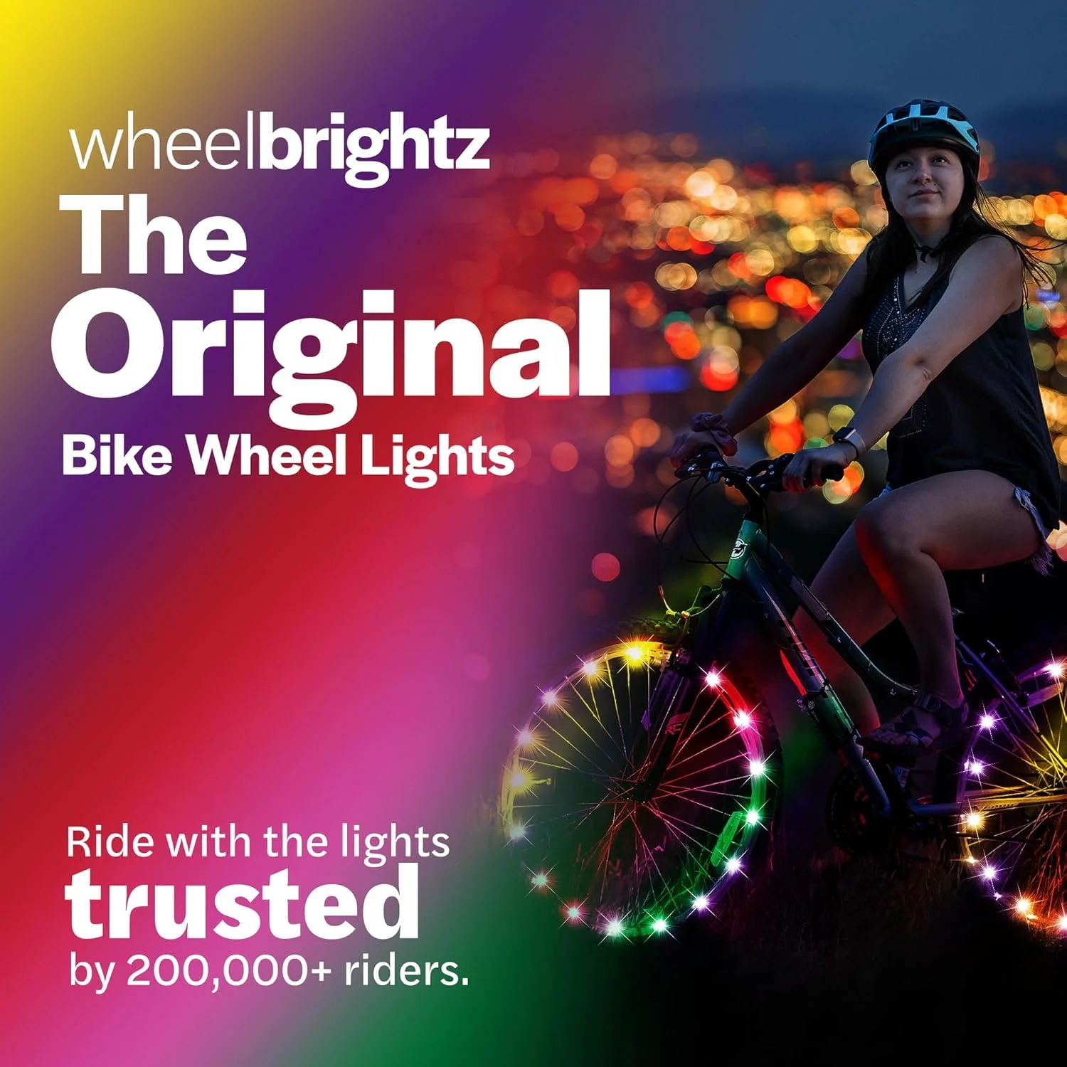 چراغ چرخ دوچرخه ال ای دی Brightz WheelBrightz - نسخه 2024 با بست های برتر و محافظ ضد آب ال ای دی! 14 رنگ - دوام بی نظیر، دید عالی و بیش از 48 ساعت نورپردازی خیره کننده