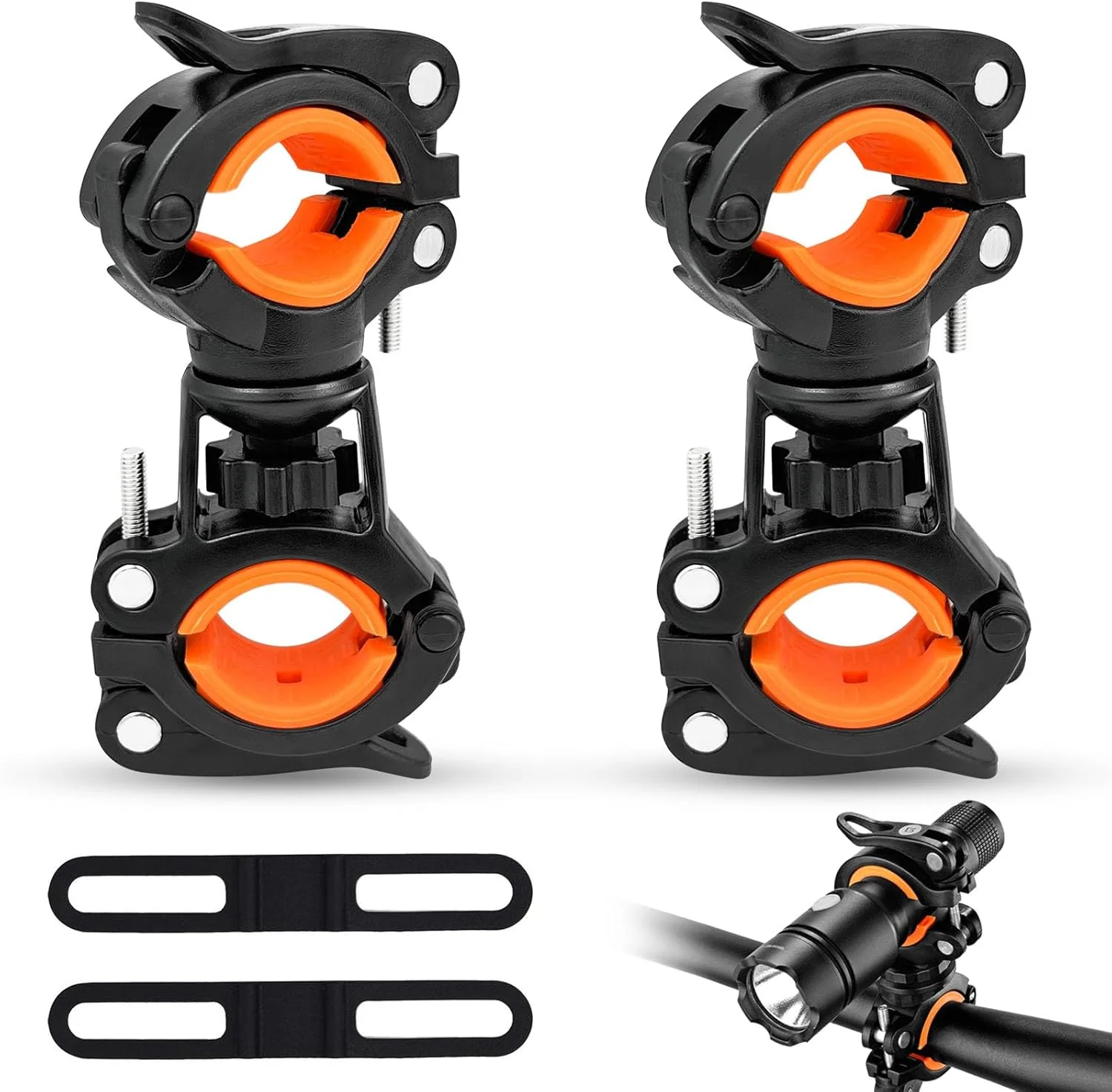 بسته 2 عددی نگهدارنده چراغ دوچرخه، نگهدارنده چراغ دوچرخه با قابلیت چرخش 360 درجه، قابل تنظیم برای دوچرخه کوهستانی، دوچرخه سواری در فضای باز، نگهدارنده چراغ LED دوچرخه