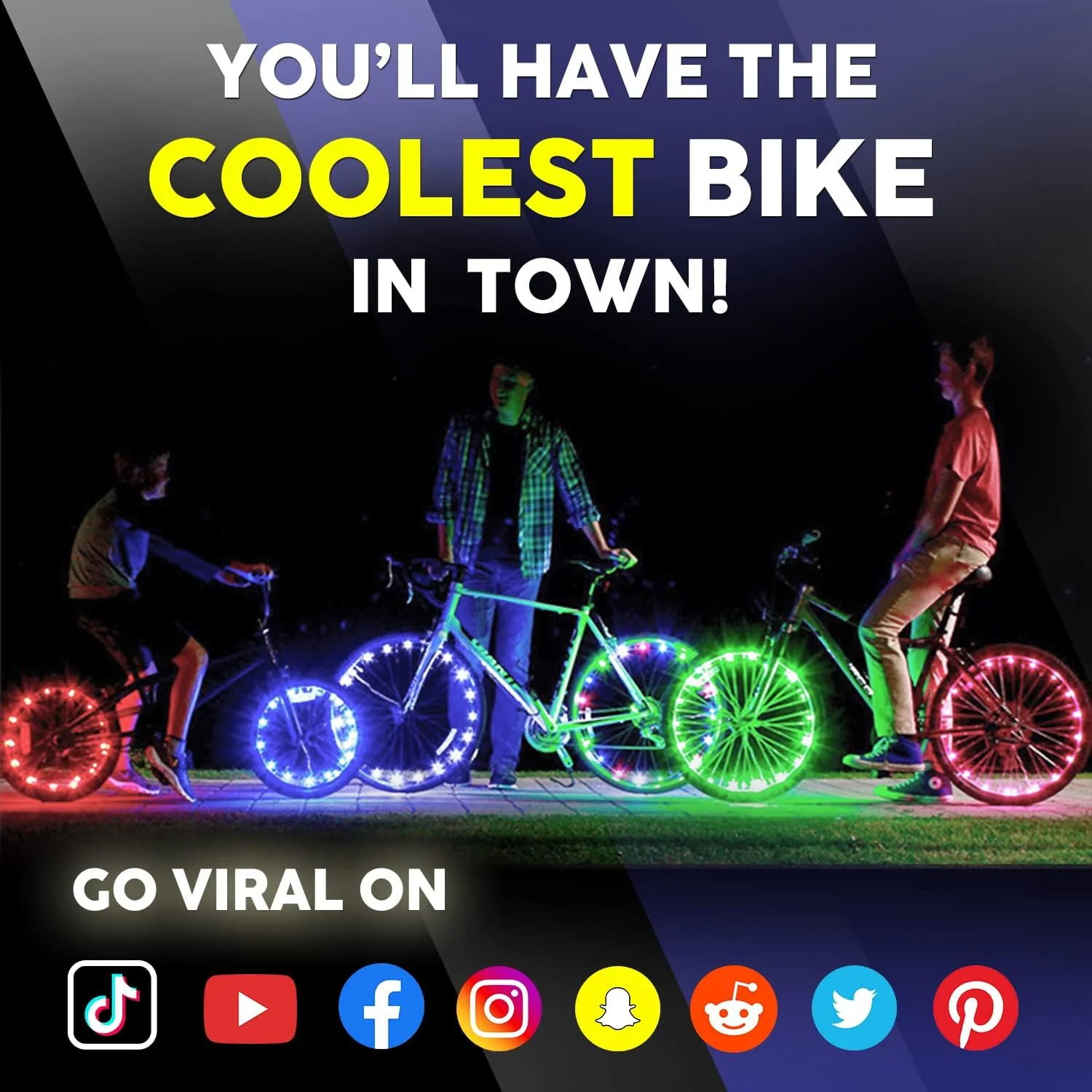 چراغ چرخ دوچرخه BLITZU، چراغ تزئینی پره دوچرخه. بسته 2 تایی، 7 رنگ در 1. الگوهای روشن و سرگرم کننده، نوار چراغ LED ضد آب برای ایمنی و هشدار دوچرخه سواری شبانه کودکان، پسران، دختران و بزرگسالان