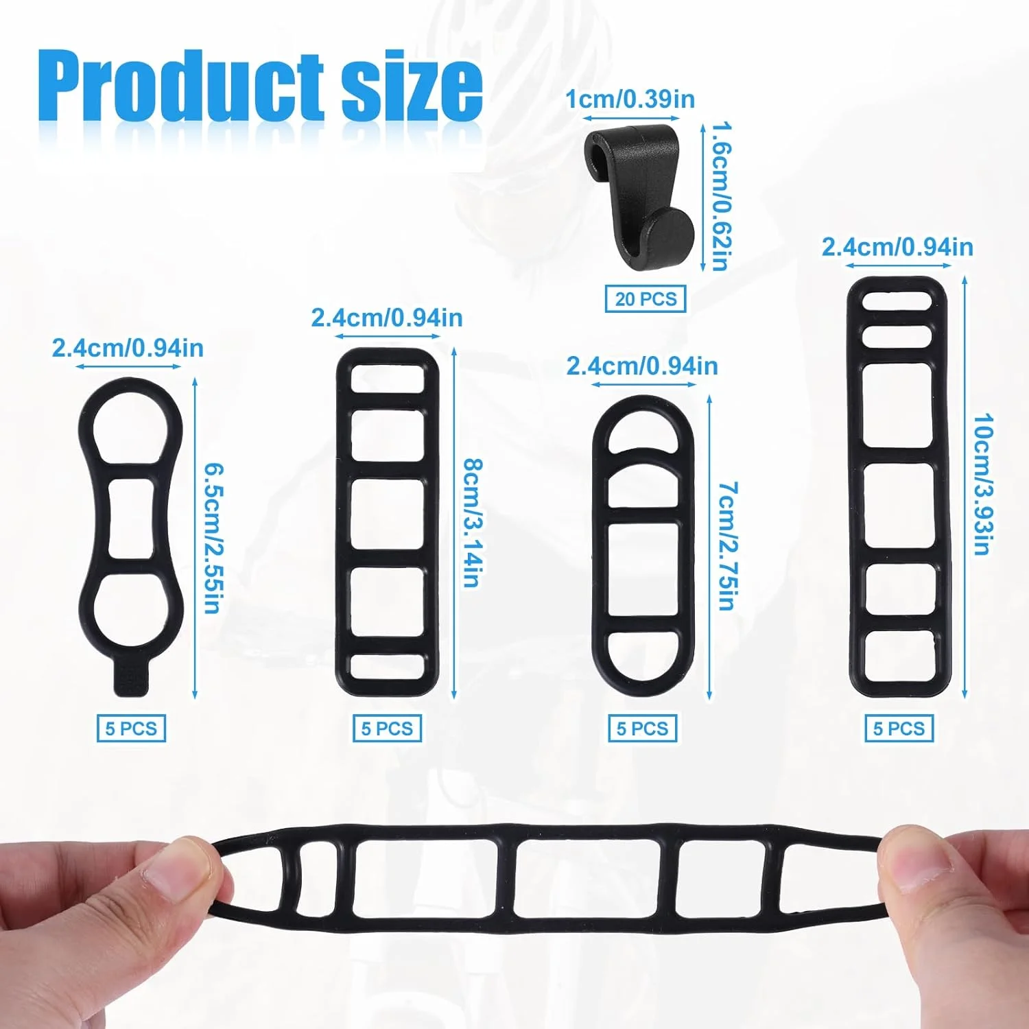 20 عدد بند سیلیکونی چراغ دوچرخه با 20 عدد سگک S، 4 مدل بند لاستیکی دوچرخه، پایه چراغ قوه الاستیک دوچرخه، بند سیلیکونی پایه تلفن همراه، بلندگو، چراغ برای مجموعه چراغ دوچرخه فرمان