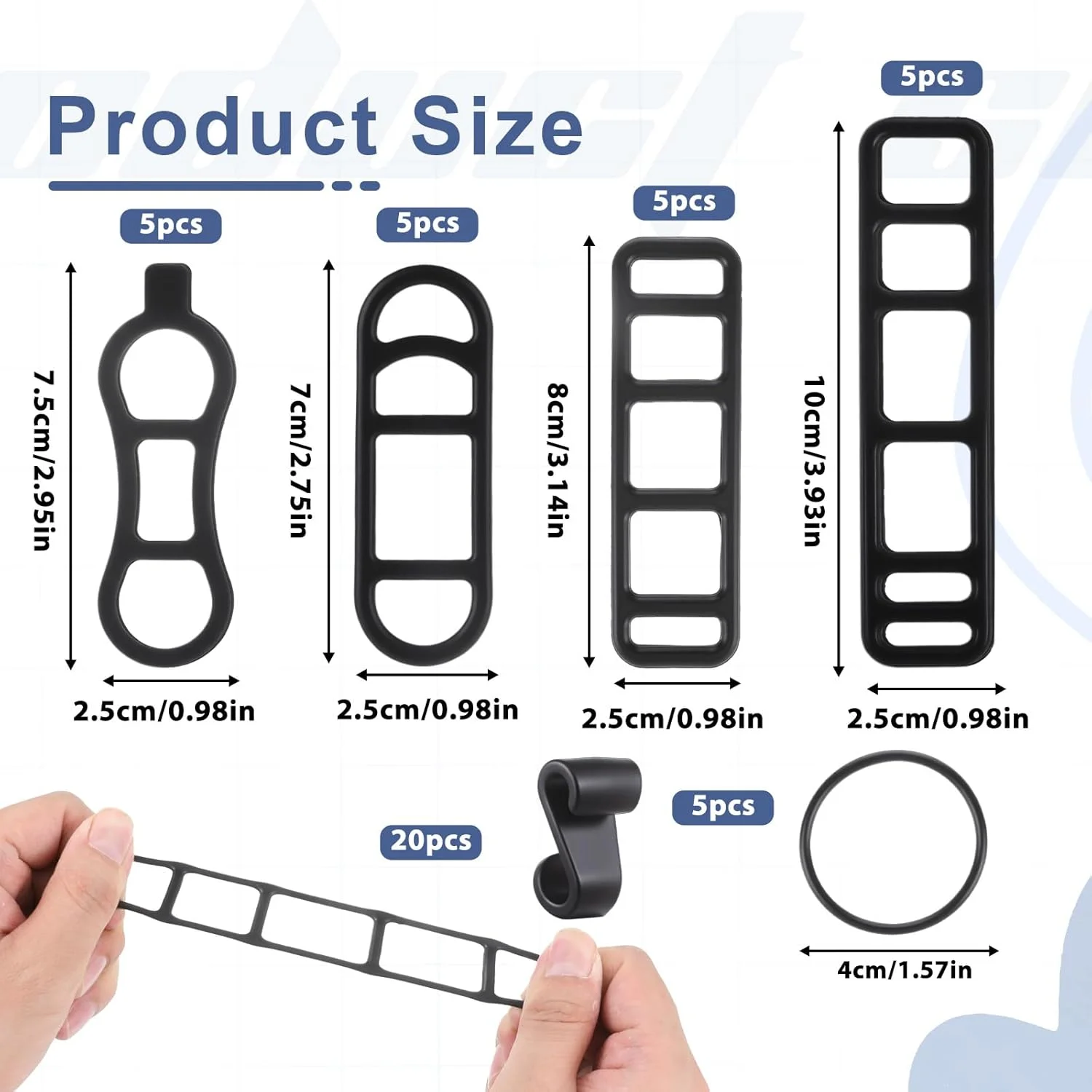 بسته 25 عددی بند سیلیکونی دوچرخه، بند لاستیکی الاستیک چراغ دوچرخه با قلاب کوچک برای چراغ های دوچرخه، چراغ قوه، کیلومتر شمار، بلندگو، زنگ دوچرخه