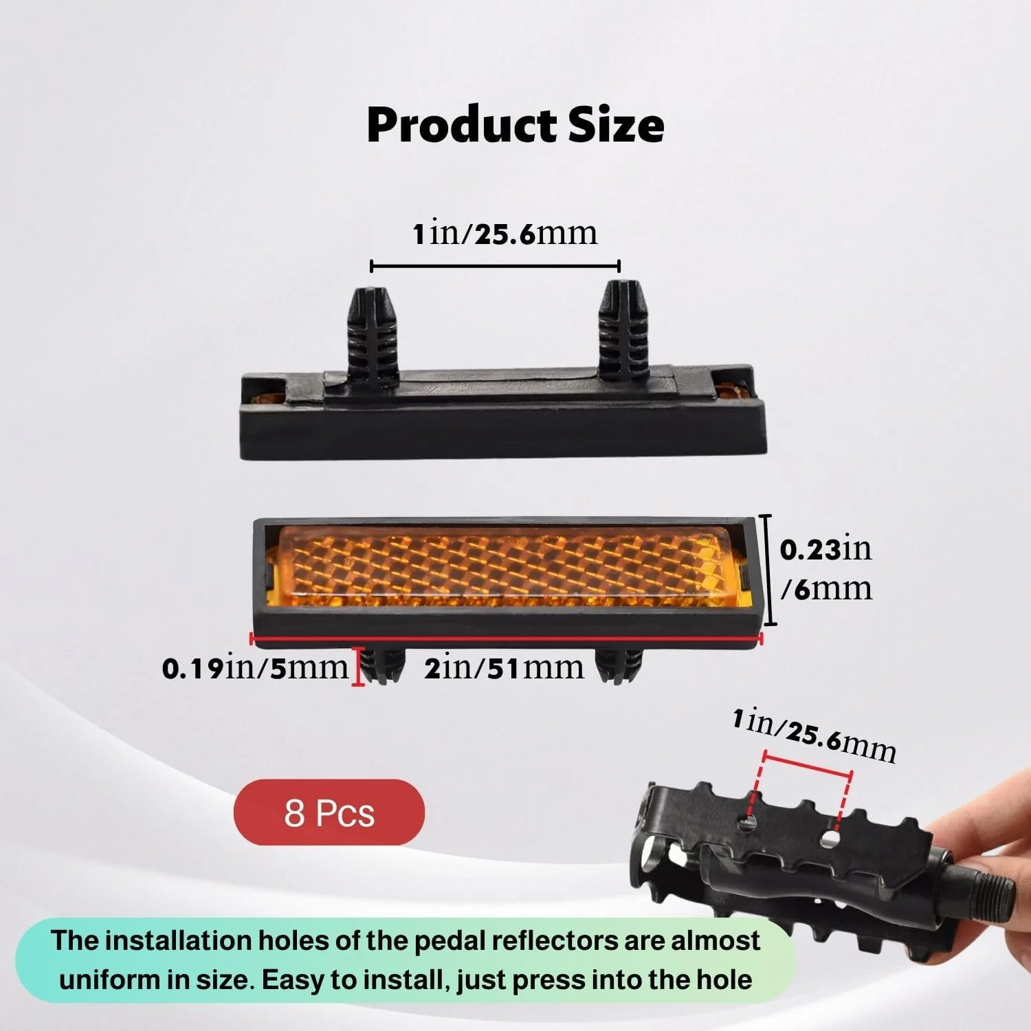 بسته 8 تایی شبرنگ دوچرخه برای پدال، شبرنگ های ایمنی غیرفعال برای دوچرخه سواری در شب، سازگار با پدال های استاندارد دوچرخه