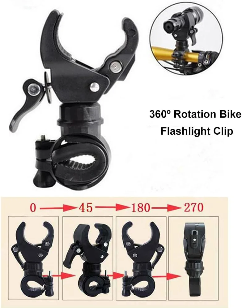 نگهدارنده چراغ قوه دوچرخه، نگهدارنده چراغ دوچرخه با قابلیت چرخش 360 درجه، بسته 2 عددی گیره چراغ قوه، پایه نگهدارنده جهانی چراغ قوه برای دوچرخه کوهستان