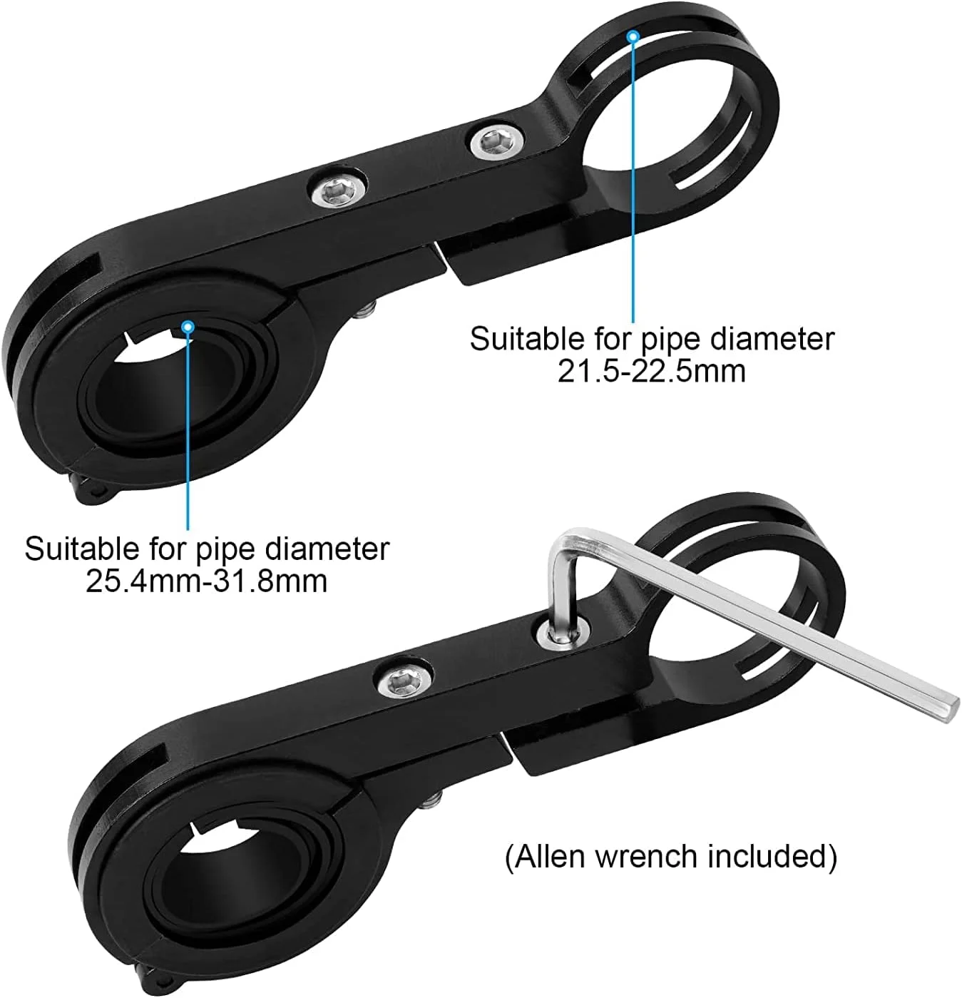 افزایش دهنده فرمان دوچرخه با بست های گیره ای، براکت توسعه دهنده فرمان دوچرخه آلومینیومی جهانی برای نگه داشتن چراغ موتور سیکلت، سرعت سنج GPS، نگهدارنده تلفن