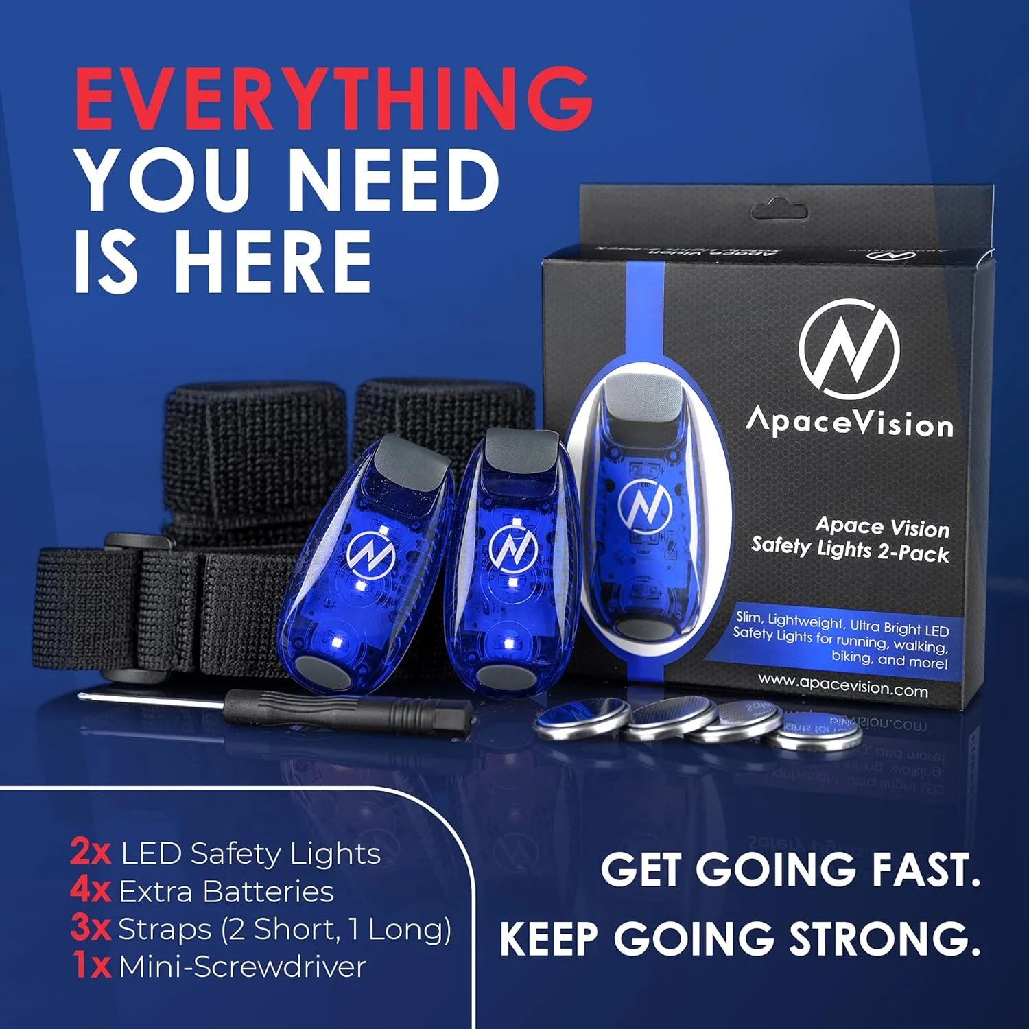 چراغ ایمنی LED Apace Vision (بسته 2 عددی) به همراه اقلام اشانتیون - چراغ های چشمک زن گیره دار/دویدن برای دوندگان، سگ ها، دوچرخه ها، پیاده روی و موارد دیگر