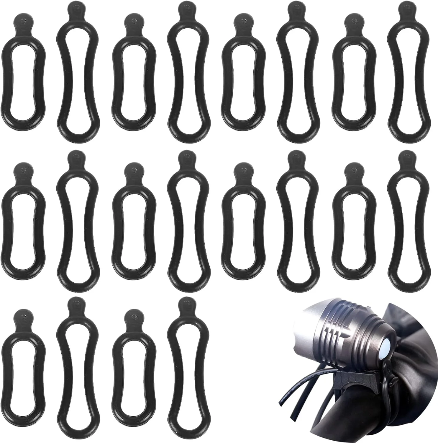 بسته 20 عددی حلقه لاستیکی کشسان، نگهدارنده چراغ، بند بست برای دوچرخه، نگهدارنده چراغ قوه، چراغ ال ای دی موبایل دوچرخه، مشکی (10 بلند + 10 کوتاه)