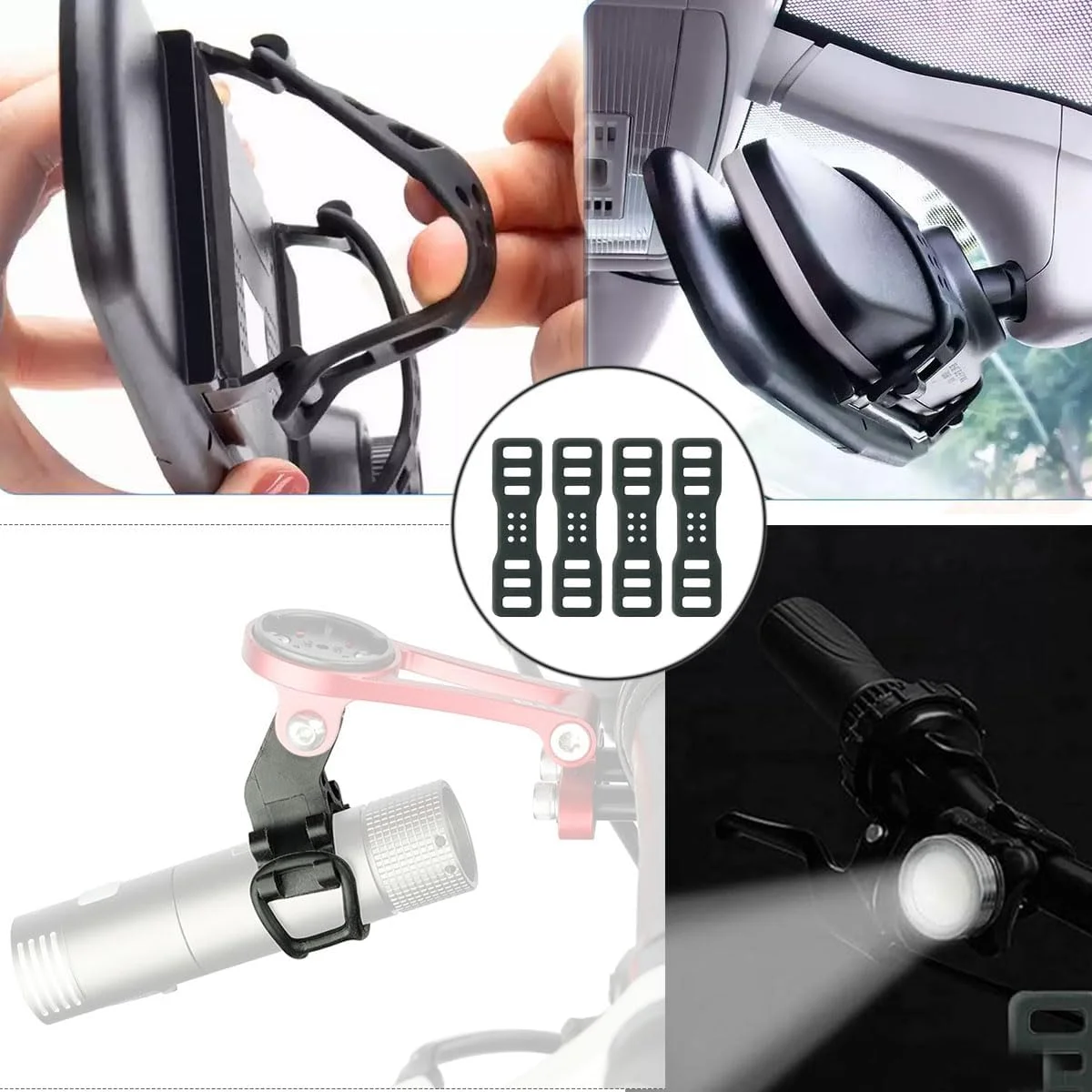 بسته 4 عددی بند سیلیکونی دوچرخه، بند کشی الاستیک فرمان دوچرخه، نگهدارنده بند نصب برای ثابت کردن چراغ عقب، ضبط کننده