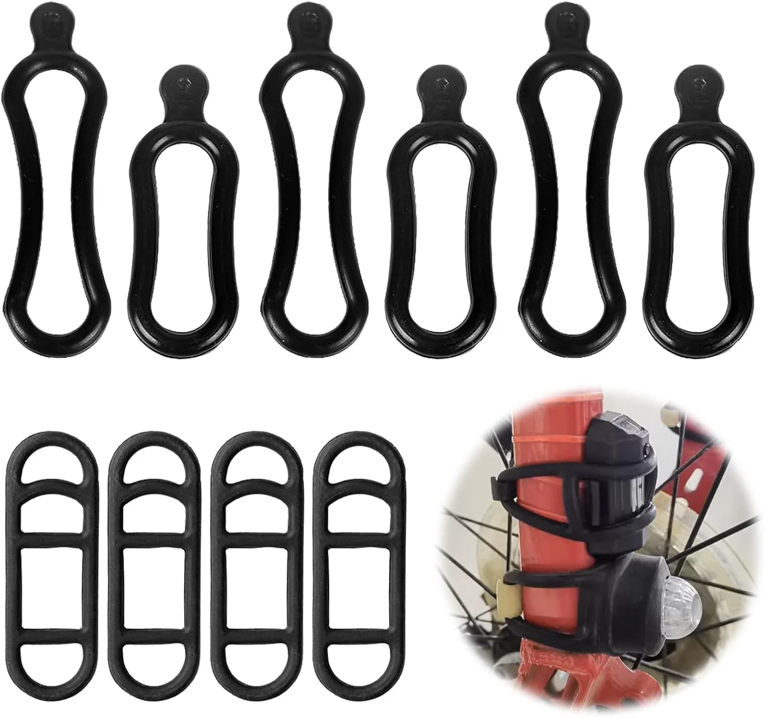 بست سیلیکونی دوچرخه، حلقه های لاستیکی کششی دوچرخه (10 عدد مشکی تک سوراخ)