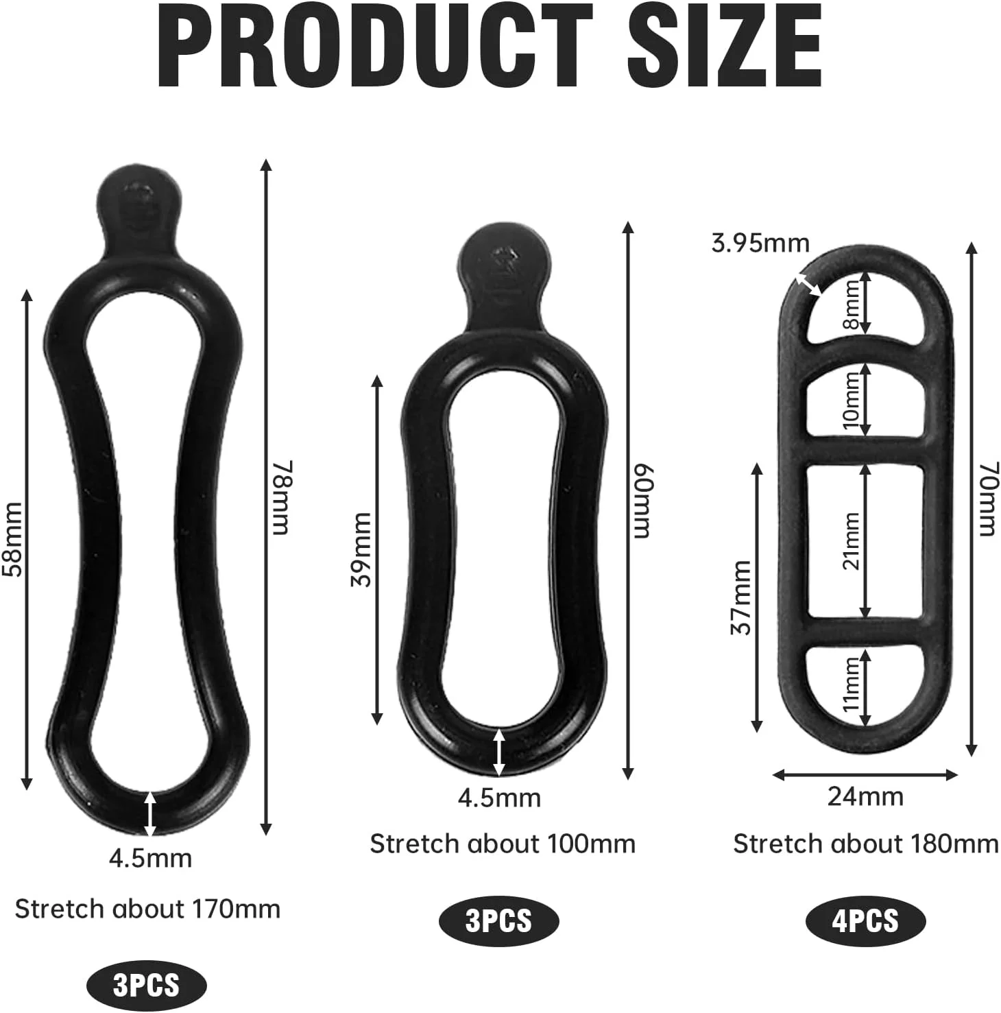 بست سیلیکونی دوچرخه، حلقه های لاستیکی کششی دوچرخه (10 عدد مشکی تک سوراخ)