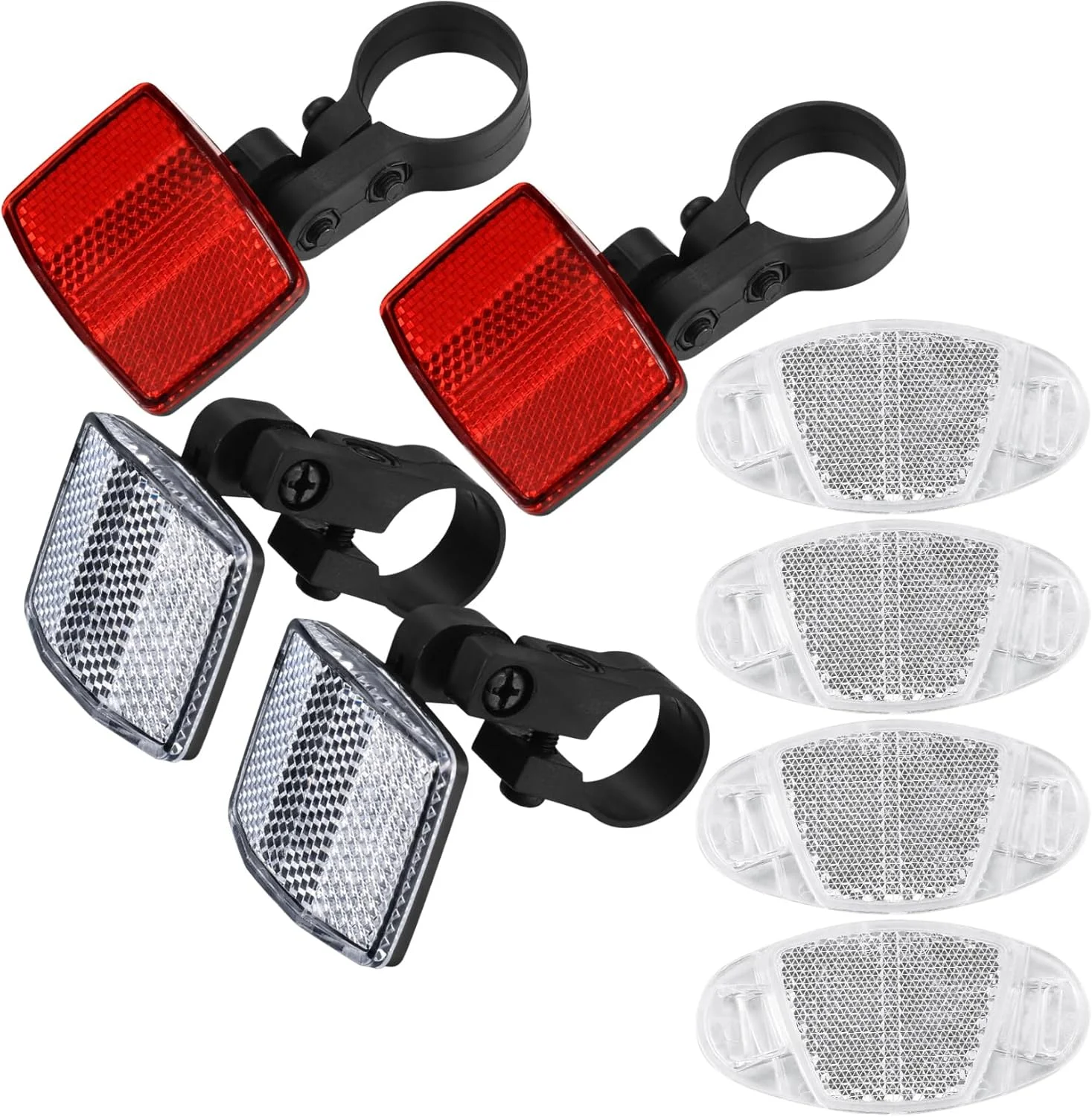 مجموعه 8 عددی شبرنگ جلو و عقب دوچرخه Xujinsongg، مجموعه شبرنگ پره چرخ دوچرخه، شبرنگ هشدار ایمنی دوچرخه برای میله زین و فرمان، مجموعه بازتاب ایمنی جاده دوچرخه، قرمز و سفید