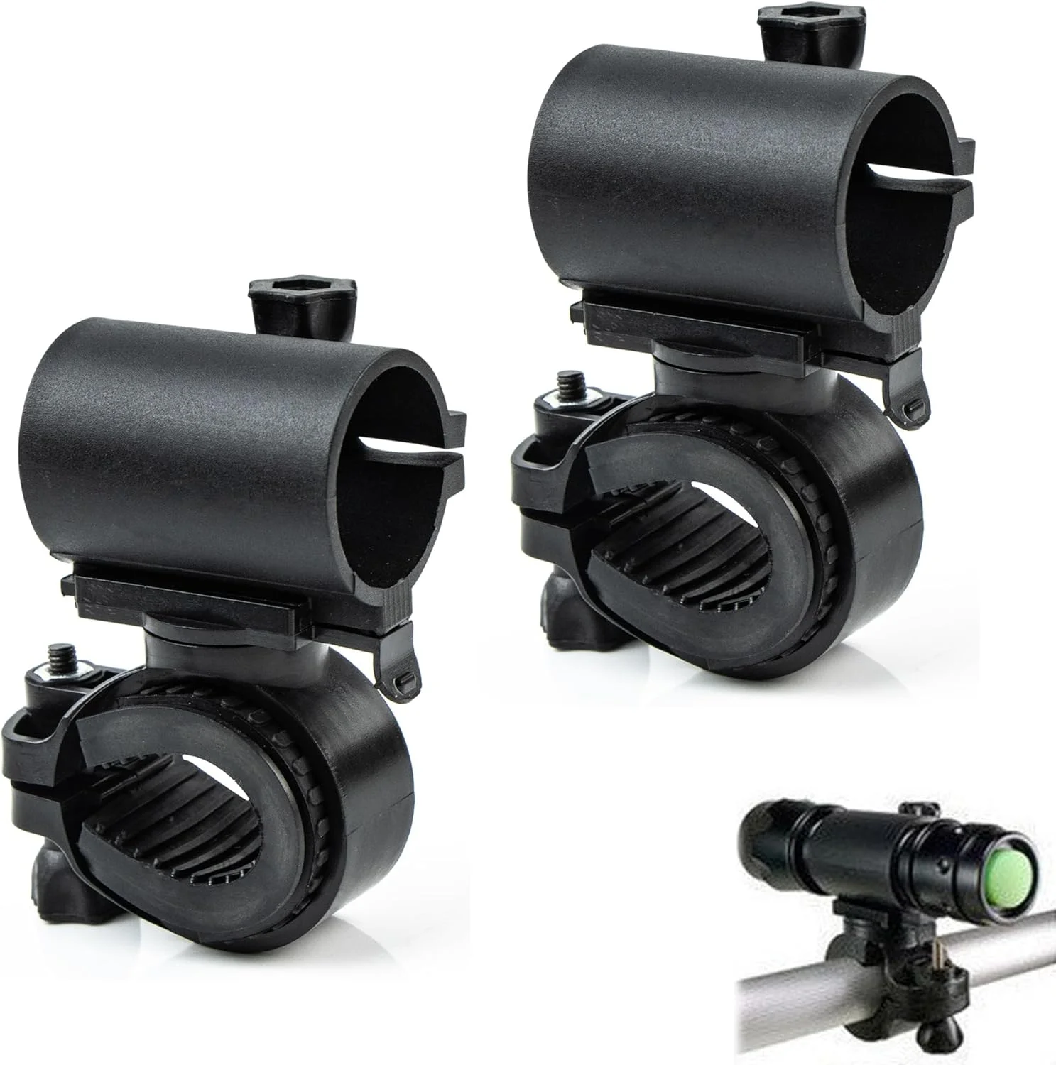 پایه چراغ قوه دوچرخه، نگهدارنده چراغ دوچرخه با قابلیت چرخش 360 درجه، بست چراغ دوچرخه با رهاسازی سریع و جهانی برای دوچرخه کوهستانی و سواری در فضای باز، بسته 2 عددی