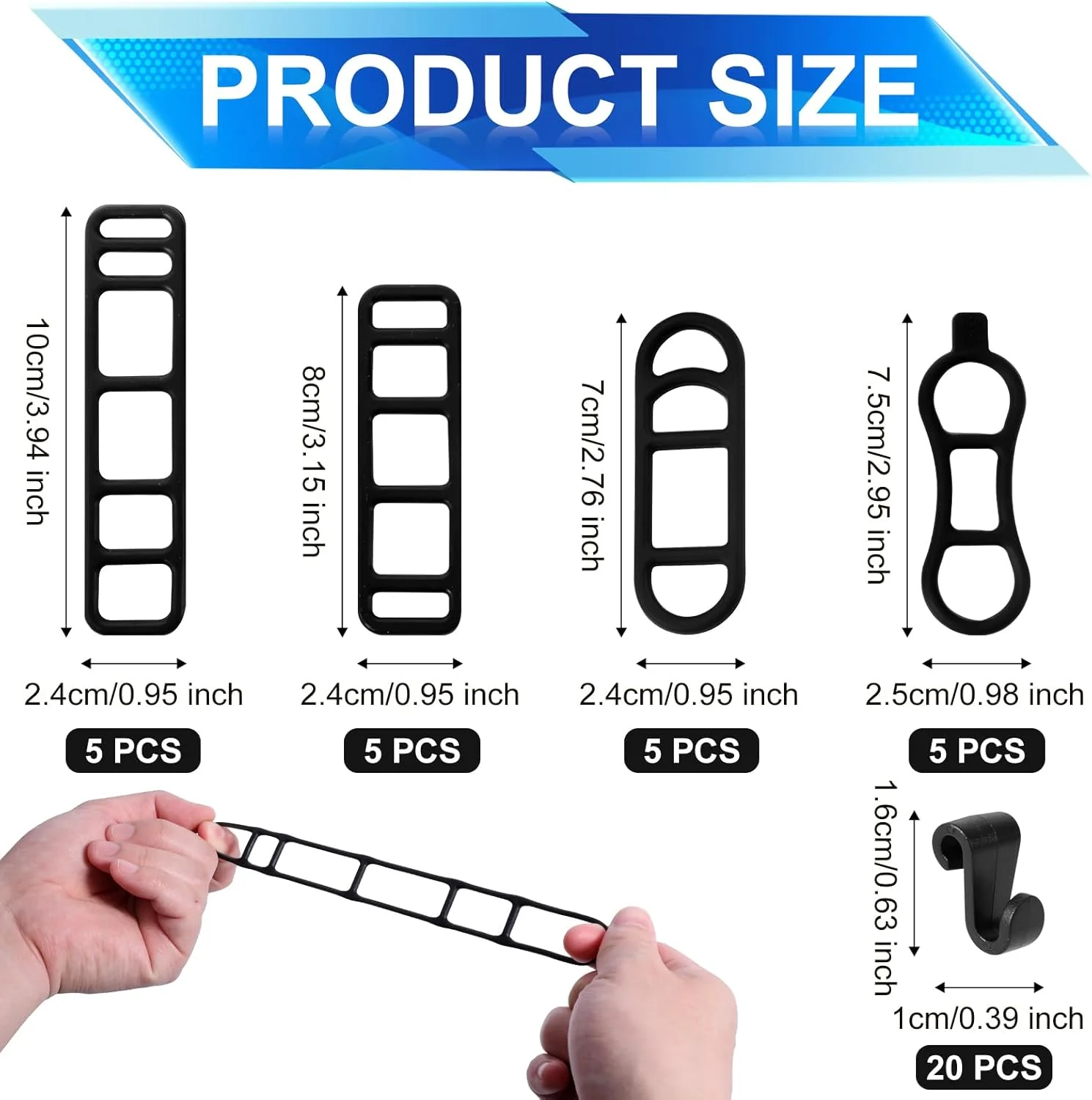 20 عدد بند سیلیکونی چراغ دوچرخه، 4 مدل بند لاستیکی دوچرخه، بند کشی سیلیکونی برای نصب چراغ قوه، تلفن همراه، بلندگو، نگهدارنده چراغ با سگک های S برای مجموعه چراغ دوچرخه فرمان
