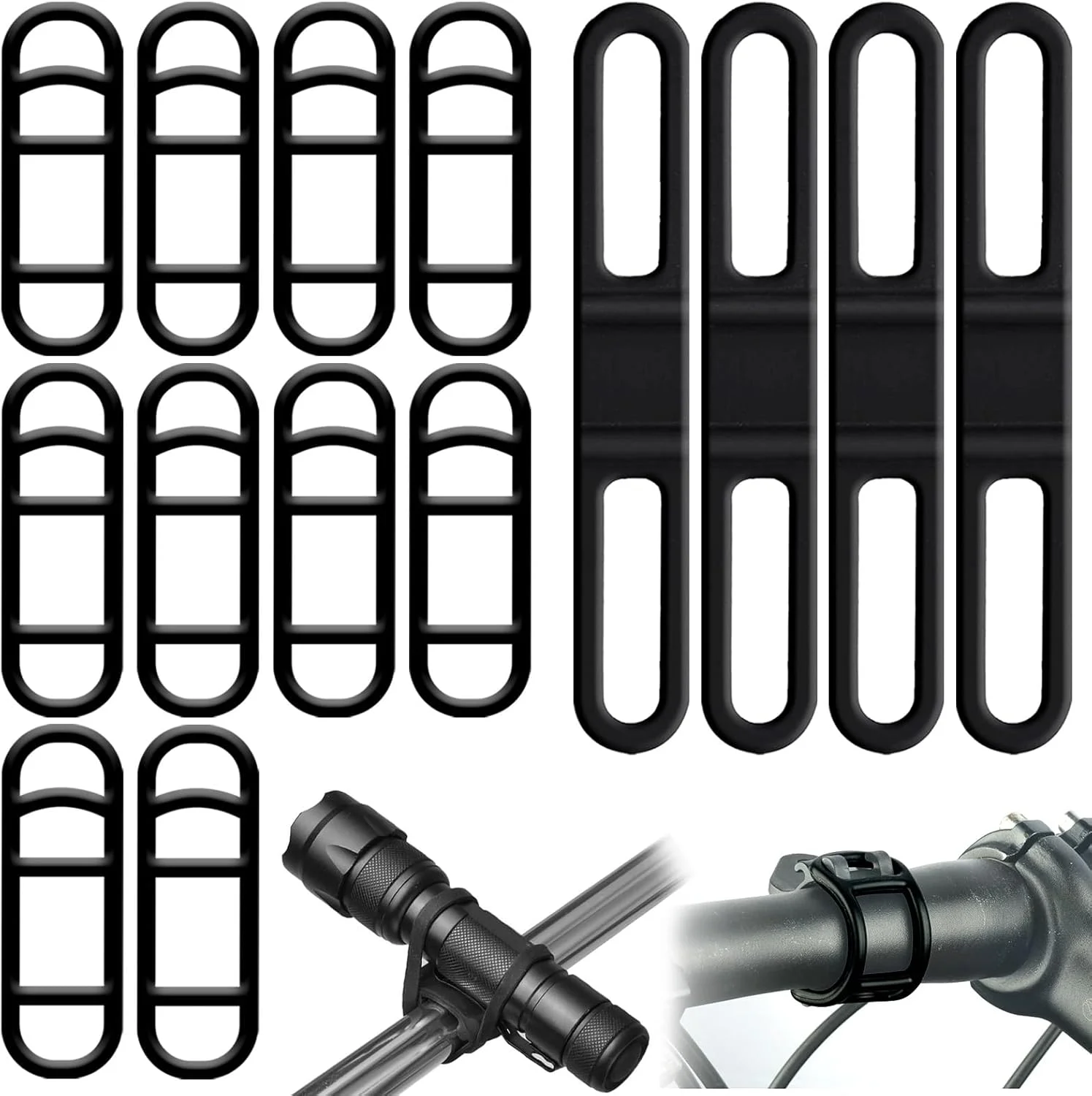 حلقه های لاستیکی سیلیکونی دوچرخه، بسته 14 عددی بند الاستیک چراغ دوچرخه، حلقه نگهدارنده لاستیکی چراغ قوه 360 درجه، نگهدارنده چراغ دوچرخه برای بلندگوها، قمقمه و کیلومتر شمار