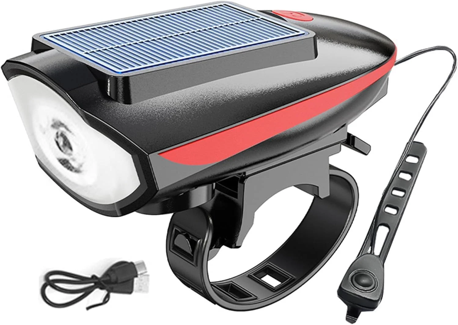 چراغ دوچرخه ارتقا یافته با بوق، چراغ های دوچرخه برای شب سواری، چراغ جلوی دوچرخه USB قابل شارژ و خورشیدی با 3 حالت روشنایی، چراغ دوچرخه ضد آب IPX4 برای دوچرخه جاده، دوچرخه کوهستان