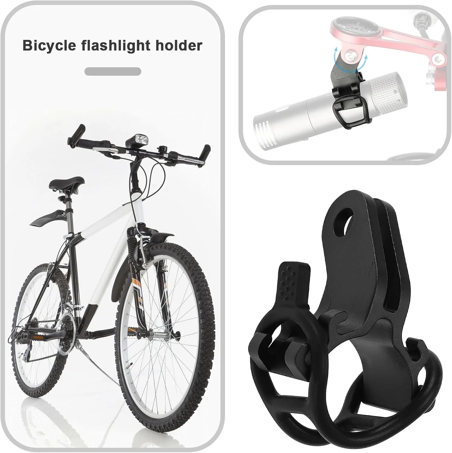 2 عدد نگهدارنده چراغ قوه فرمان دوچرخه، گیره بست چراغ قوه دوچرخه، نگهدارنده قابل تنظیم چراغ قوه دوچرخه، لوازم جانبی نصب چراغ قوه دوچرخه